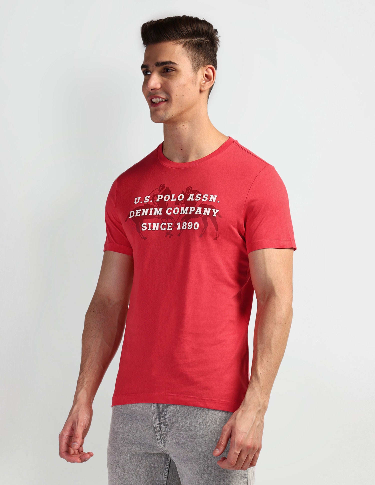 Typographic Print Crew Neck T-Shirt Pink - U.S. Polo Assn. India | Large