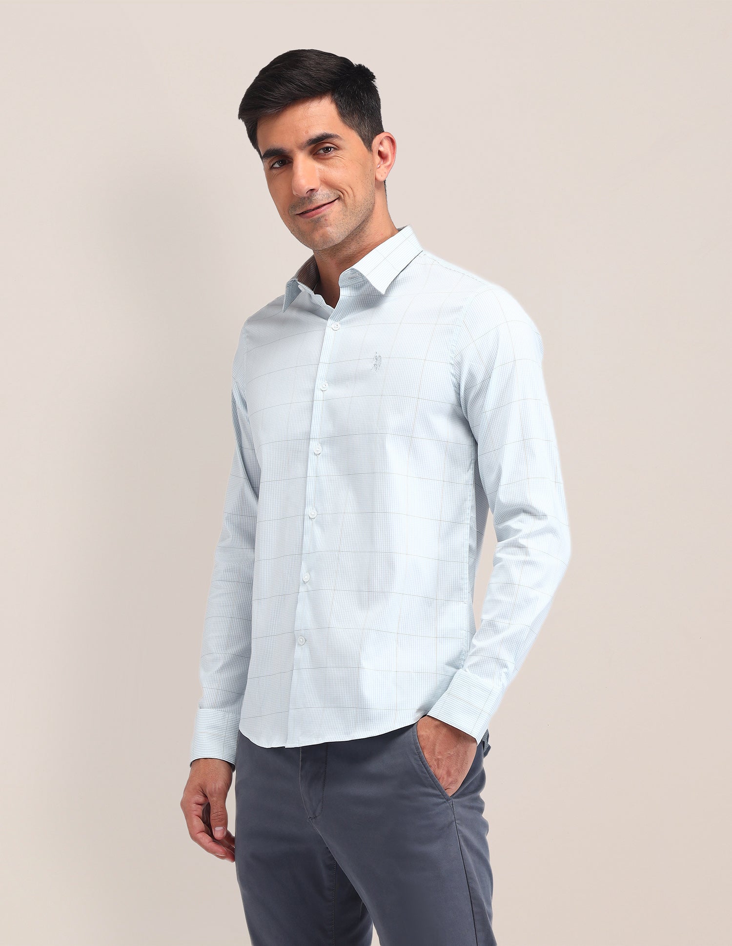 Micro Checked Twill Shirt Olive - U.S. Polo Assn. India | Large