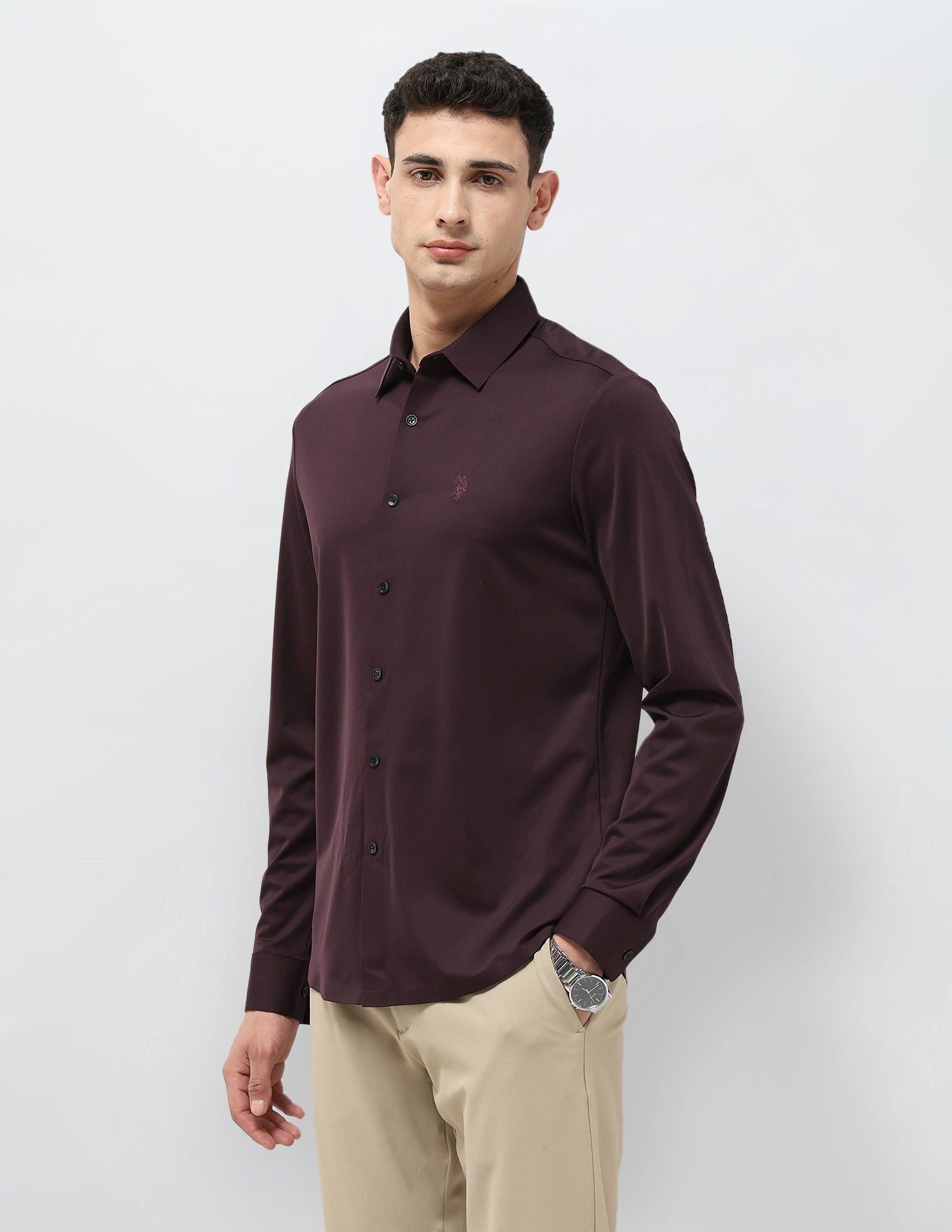 Solid Tailored Fit Shirt Maroon - U.S. POLO ASSN. | Large
