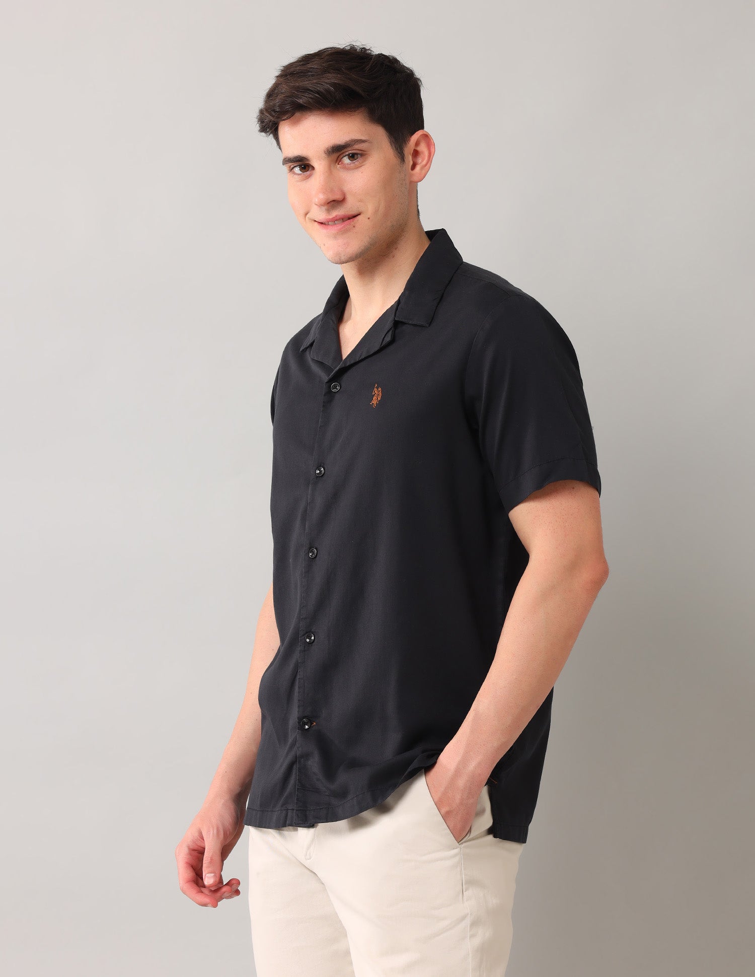 Relaxed Fit Solid Shirt Black - U.S. Polo Assn. India | Large