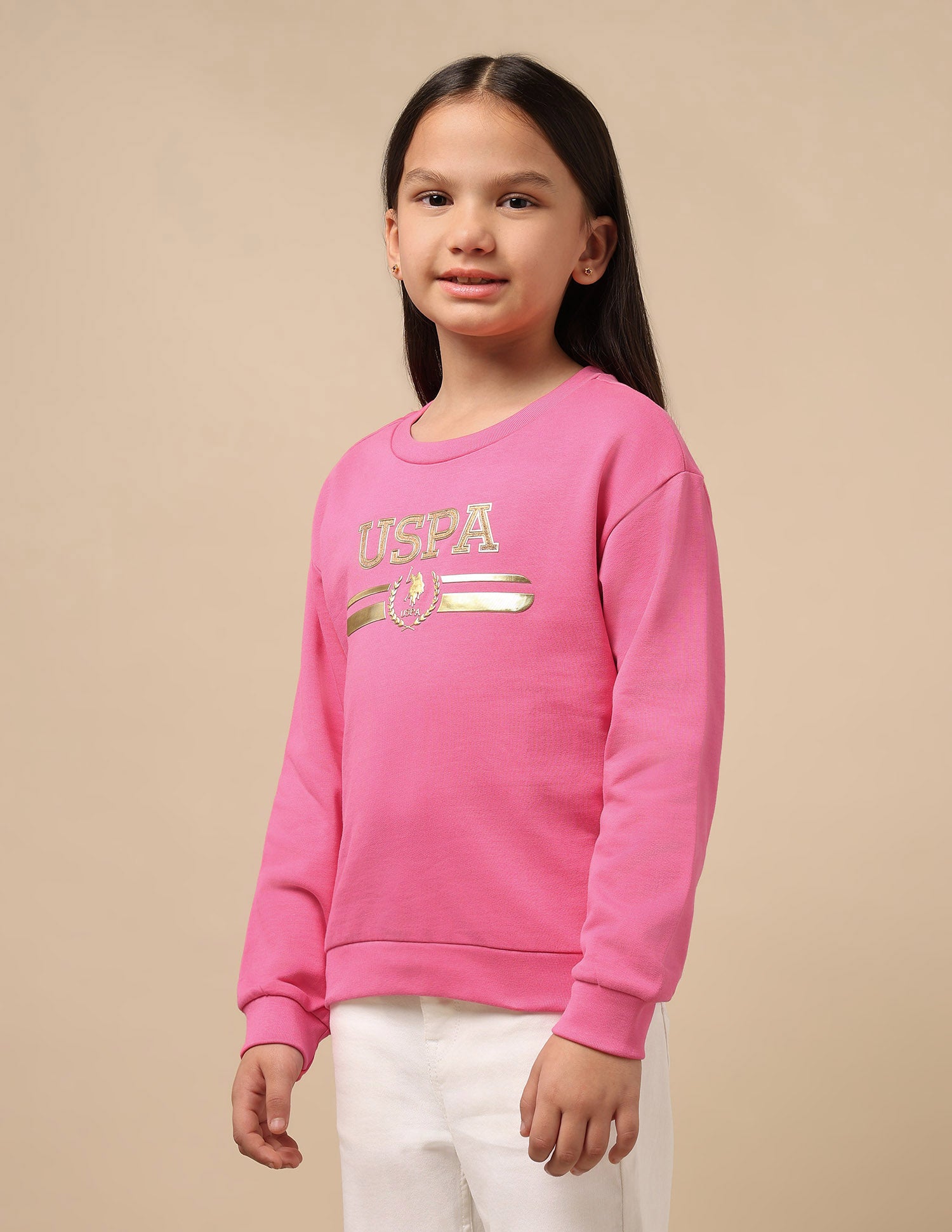 Girls Metallic Brand Print Sweatshirt Pink - U.S. Polo Assn. India | Large
