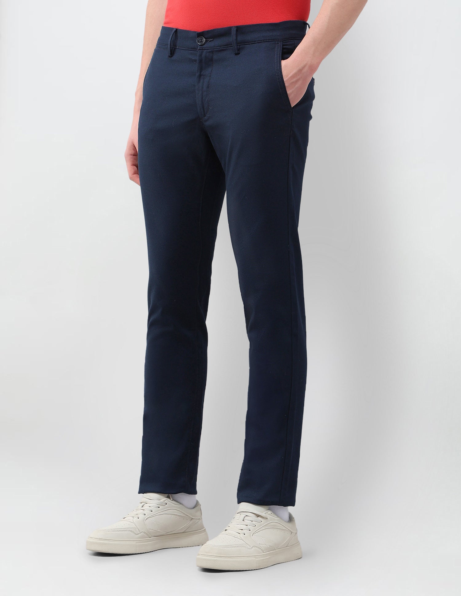 Denver Slim Fit Textured Trousers Navy - U.S. Polo Assn. India | Large