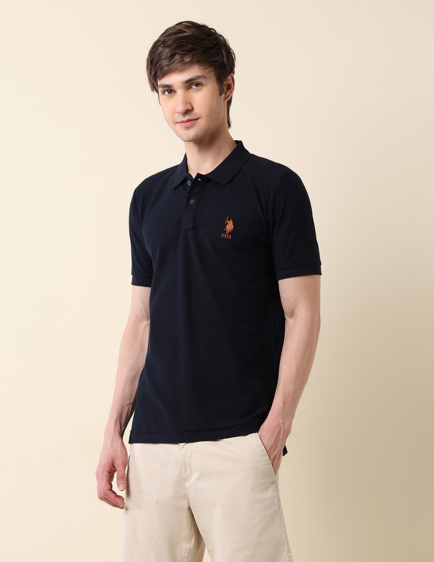 Textured Classic Polo Shirt Navy - U.S. Polo Assn. India | Large