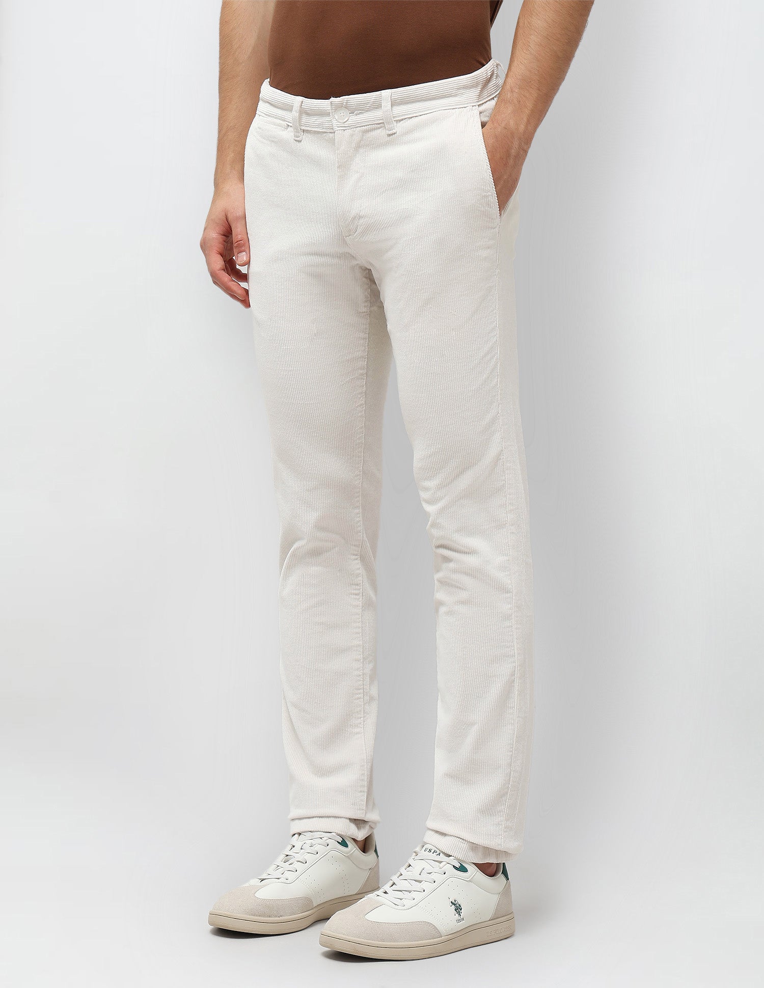 Slim Fit Mid Rise Trousers White - U.S. POLO ASSN. | Large