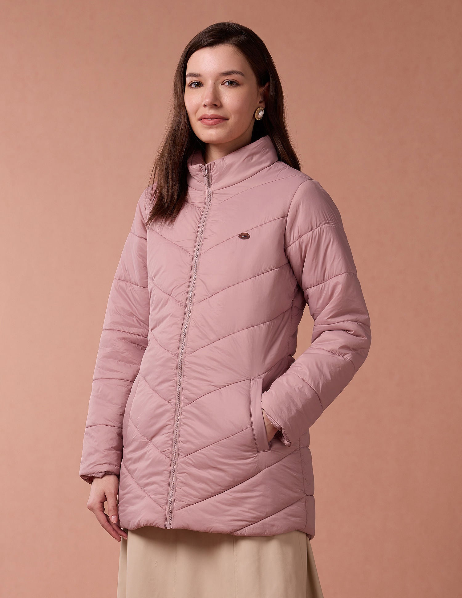 Longline High Neck Puffer Jacket Peach - U.S. POLO ASSN. | Large