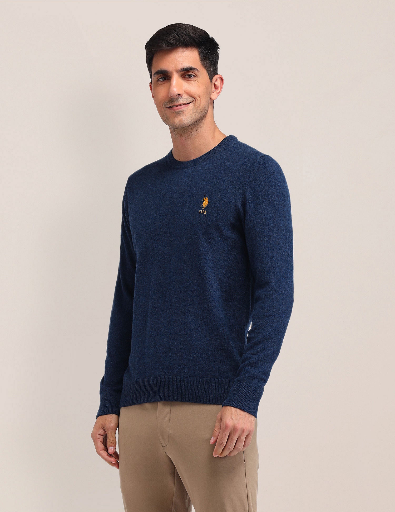 Regular Fit Solid Sweater Dark Blue - U.S. Polo Assn. India | Large