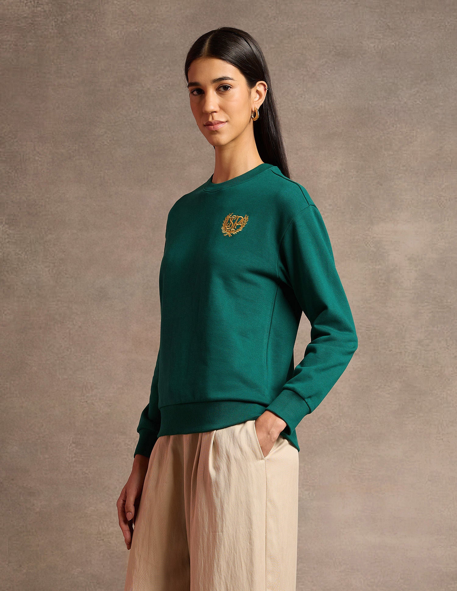 Crew Neck Logo Embroidered Sweatshirt Dark Green - U.S. POLO ASSN. | Large