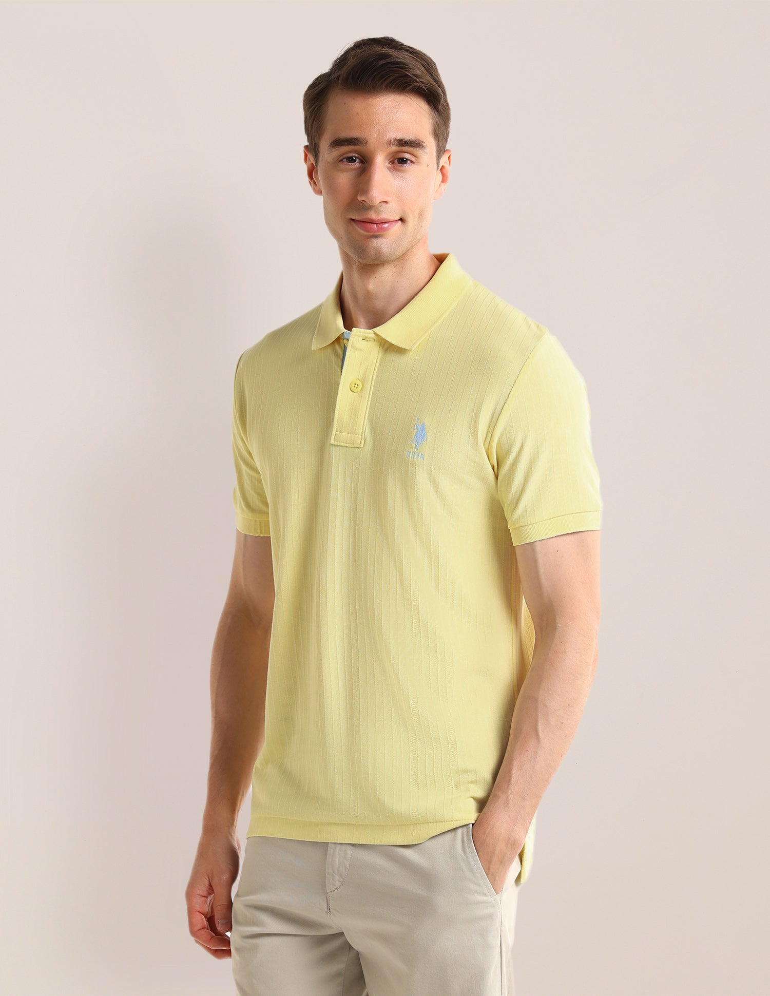 Textured Slim Fit Polo Shirt Light Yellow - U.S. Polo Assn. India | Large