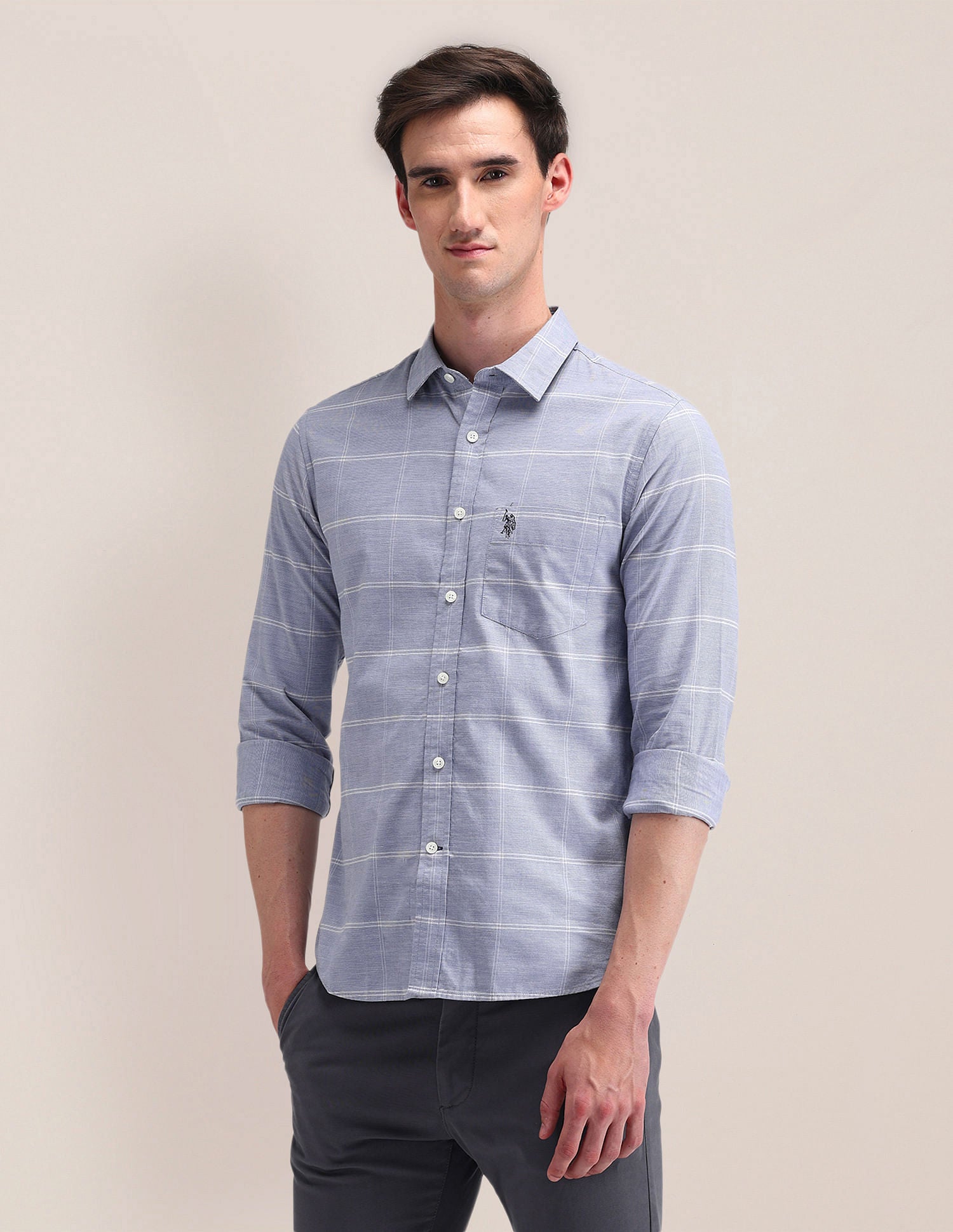 Tailored Fit Checked Shirt Blue - U.S. Polo Assn. India | Large