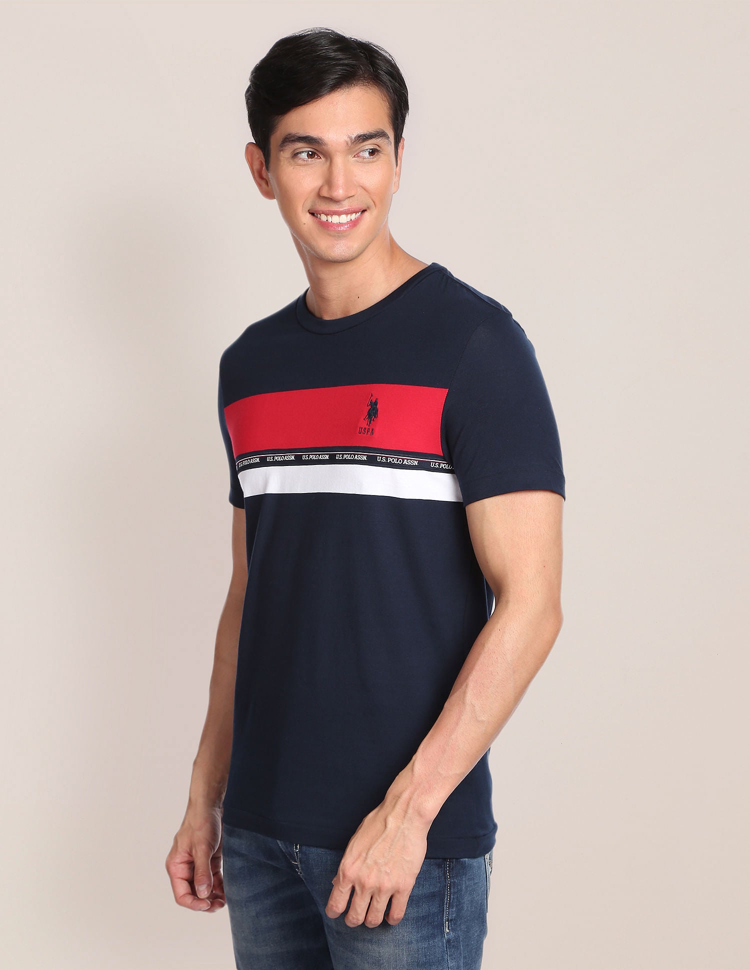 Horizontal Stripe Crew Neck T-Shirt Navy - U.S. Polo Assn. India | Large