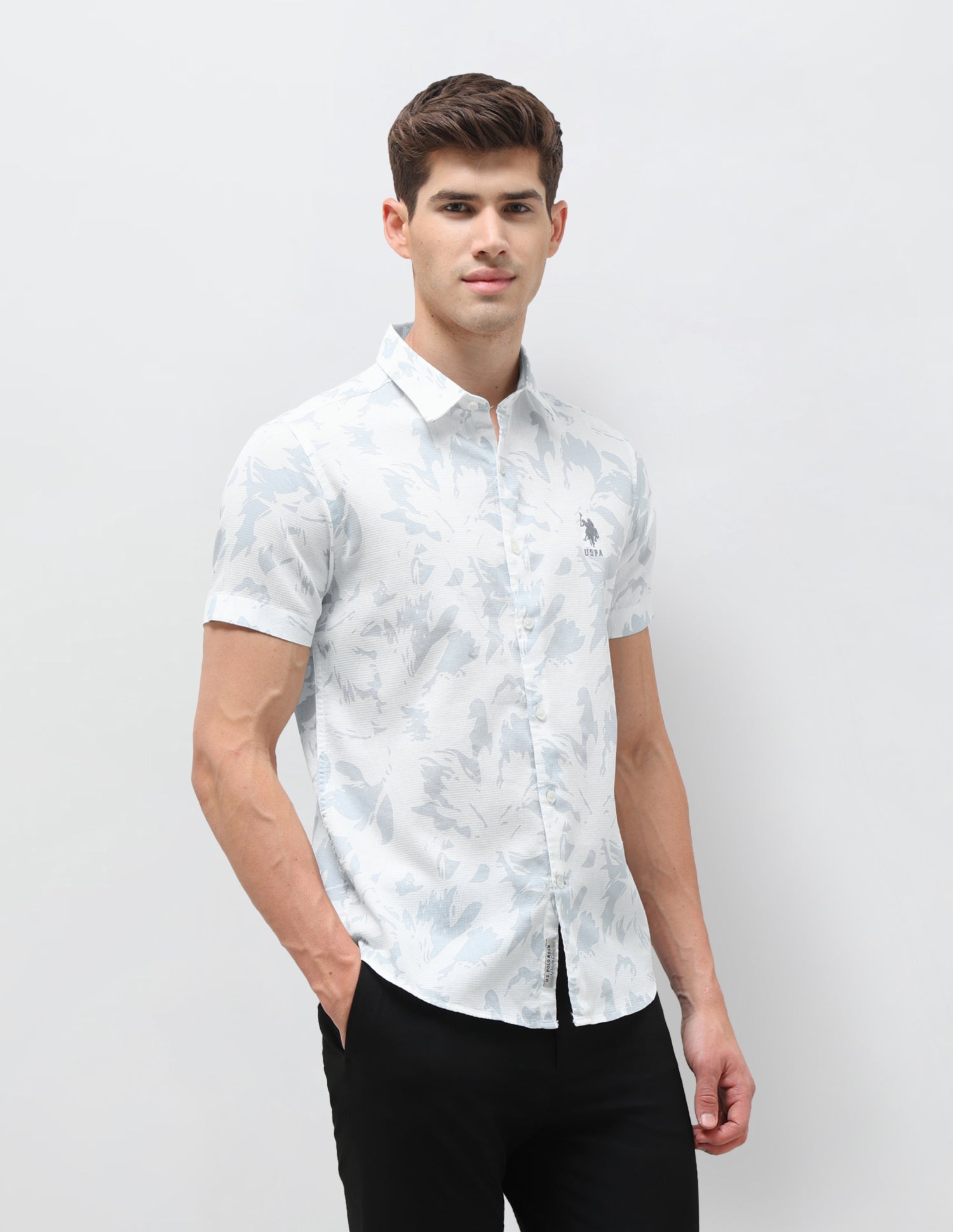 Dobby Floral Printed Shirt Light Blue - U.S. Polo Assn. India | Large