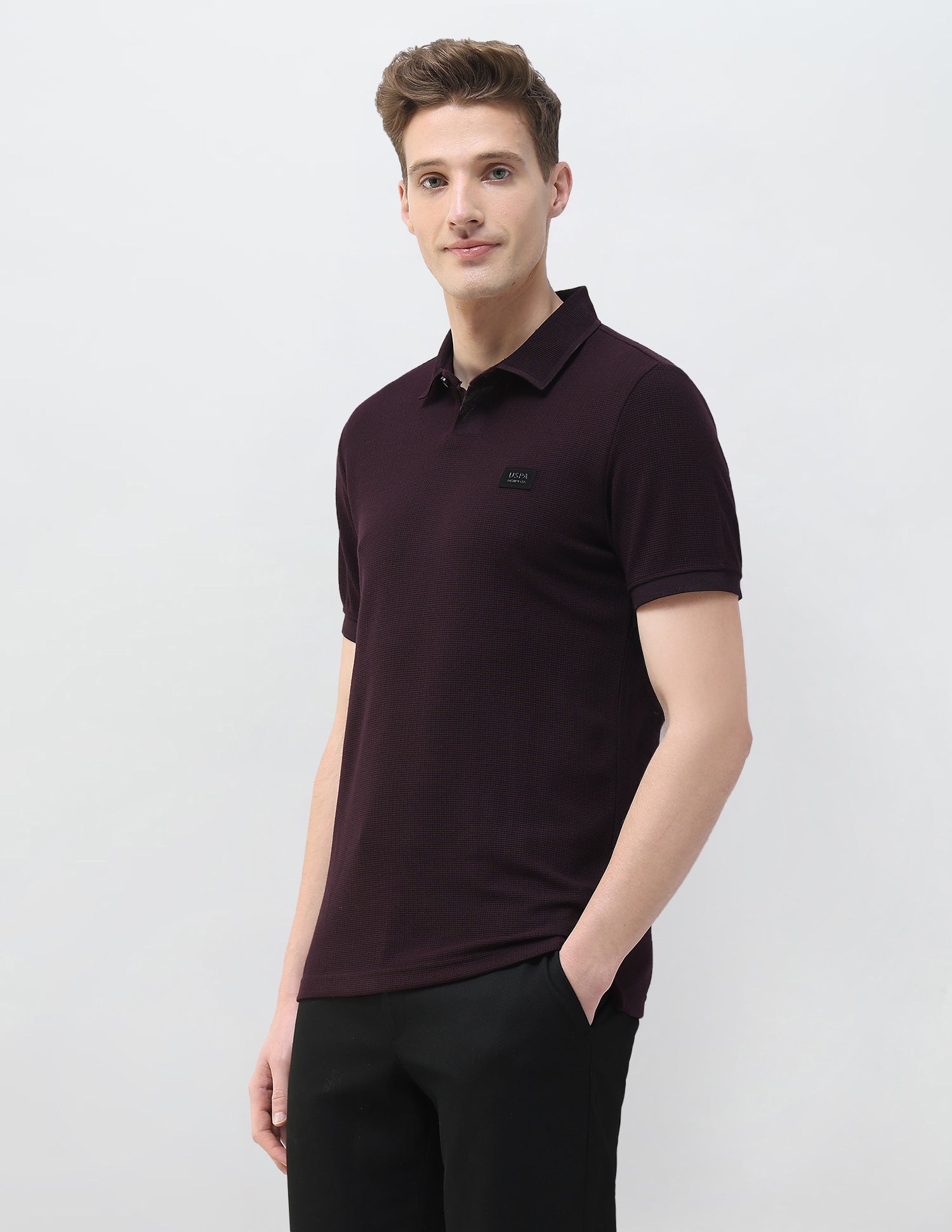 Textured Black & Gold Slim Fit Polo Shirt Wine - U.S. Polo Assn. India | Large