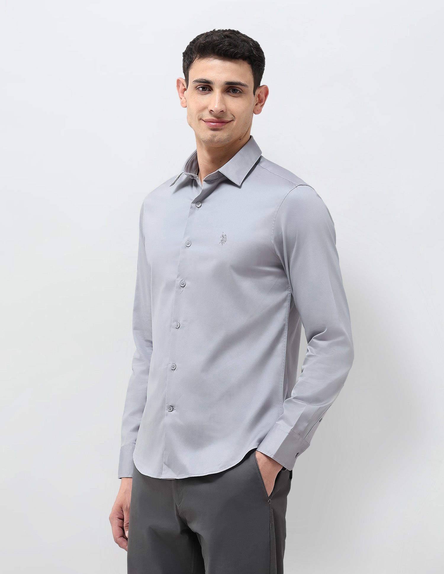Tailored Fit Solid Shirt Light Grey - U.S. Polo Assn. India | Large