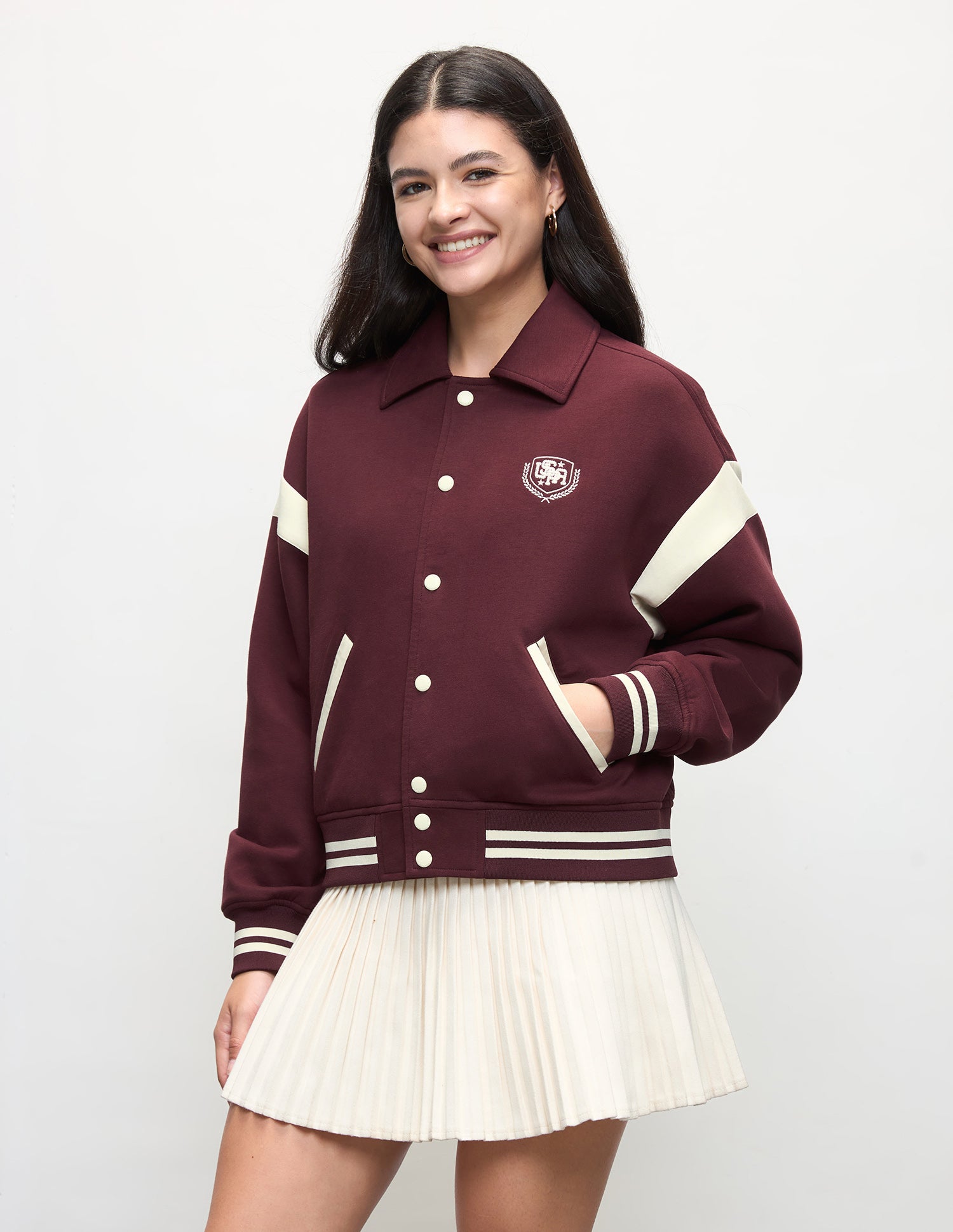 Boxy Fit Varsity Jacket Maroon - U.S. Polo Assn. India | Large