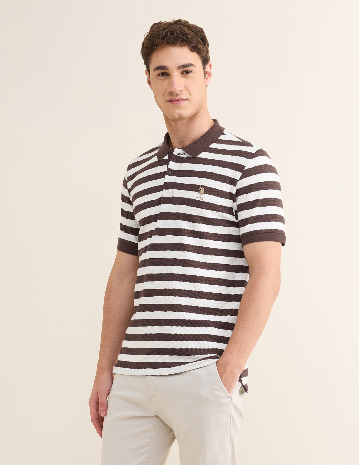 Horizontal Striped Slim Fit Polo Shirt Dark Brown - U.S. Polo Assn. India | Large