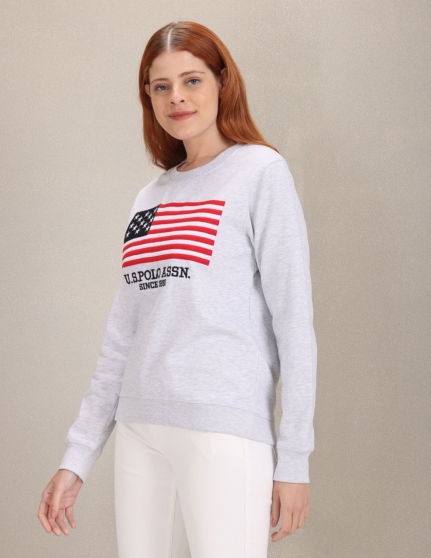Heathered Brand Embroidered Sweatshirt Light Grey - U.S. Polo Assn. India | Large