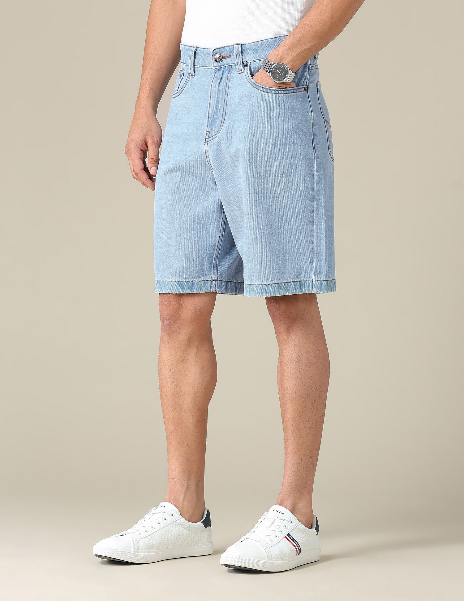 Mid Rise Solid Denim Shorts Blue - U.S. POLO ASSN. | Large