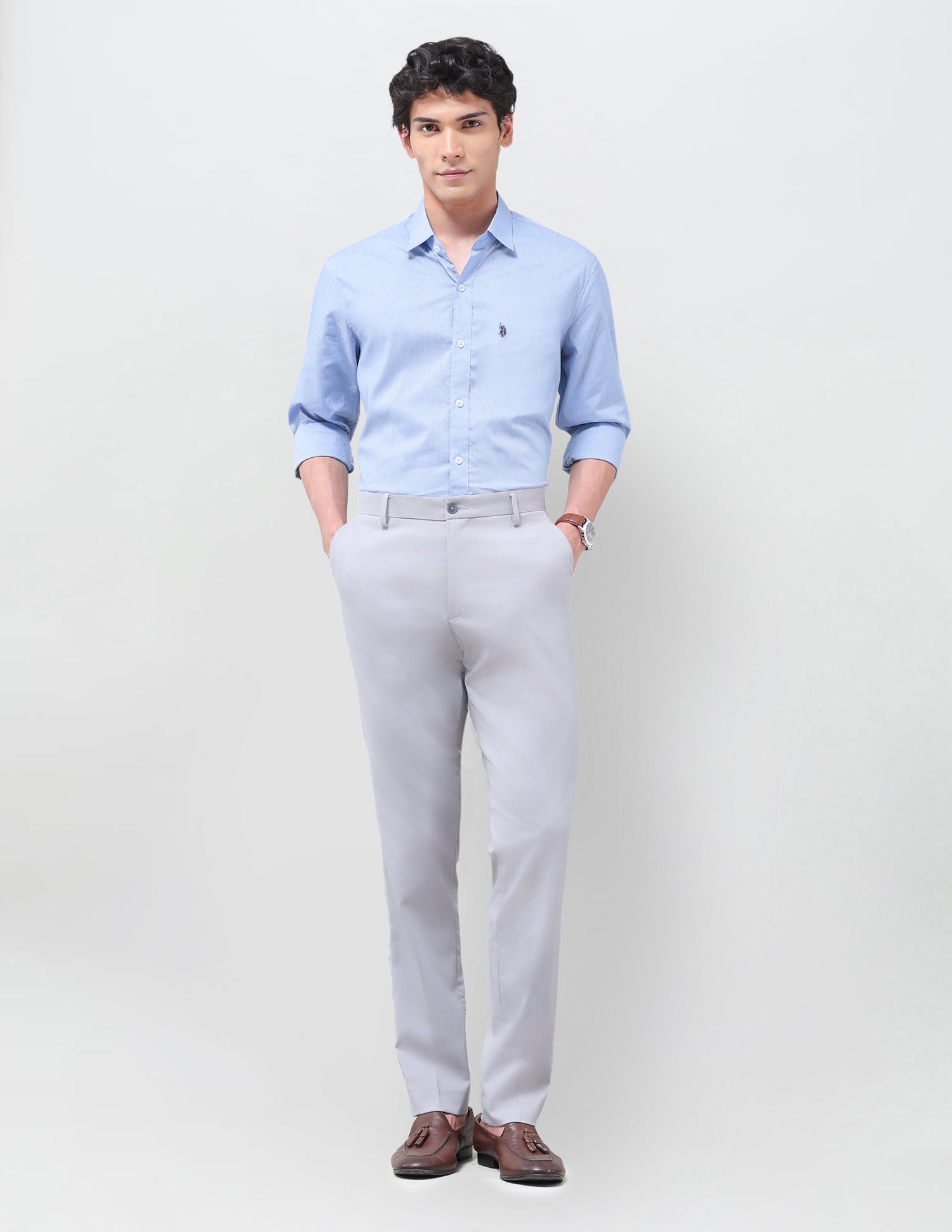 All-Over Micro Printed Poplin Shirt Blue - U.S. Polo Assn. India | Large