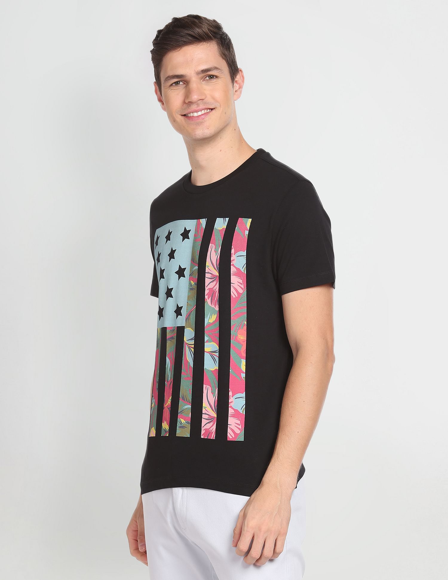 Crew Neck Graphic Print T-Shirt Black - U.S. Polo Assn. India | Large