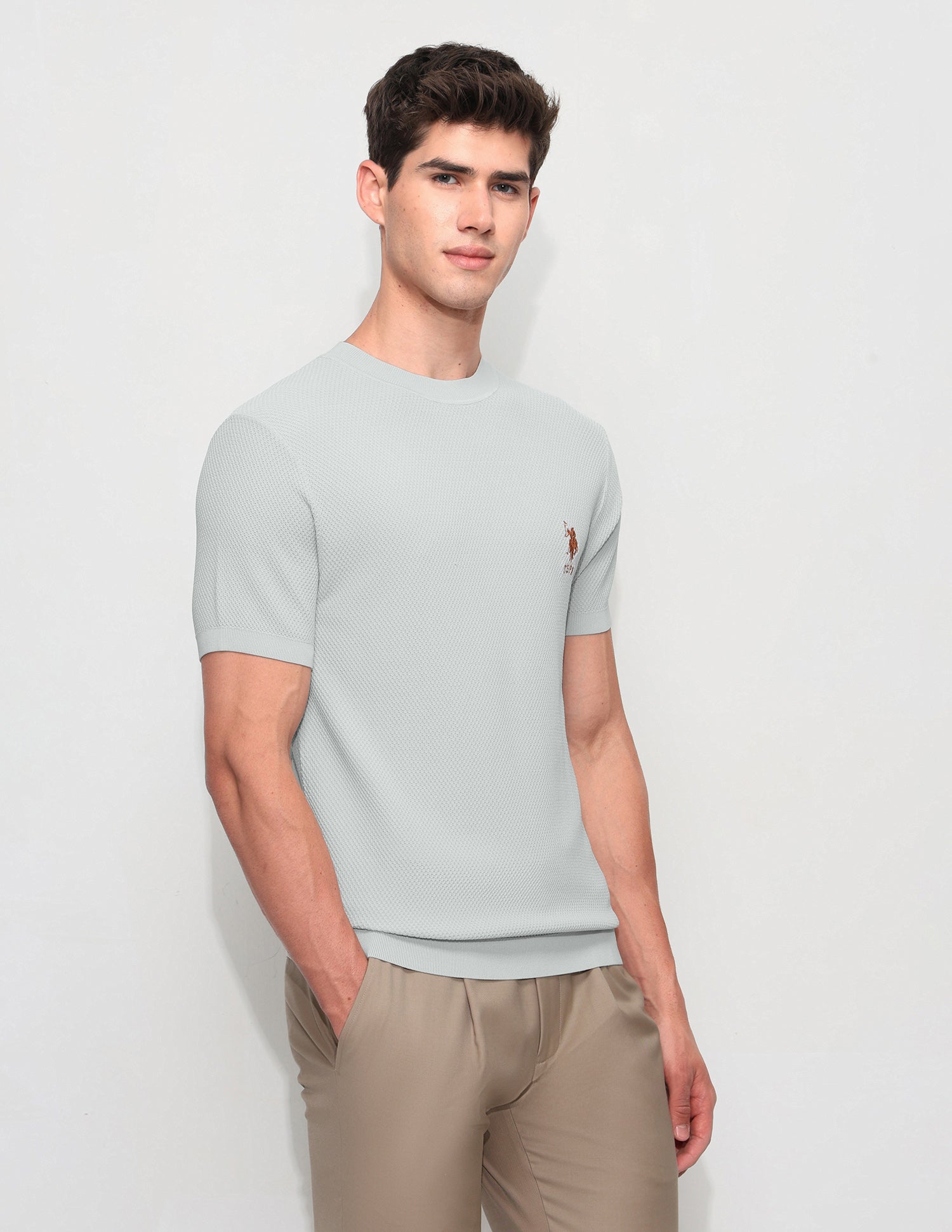 Textured Slim Fit T-Shirt Grey - U.S. Polo Assn. India | Large