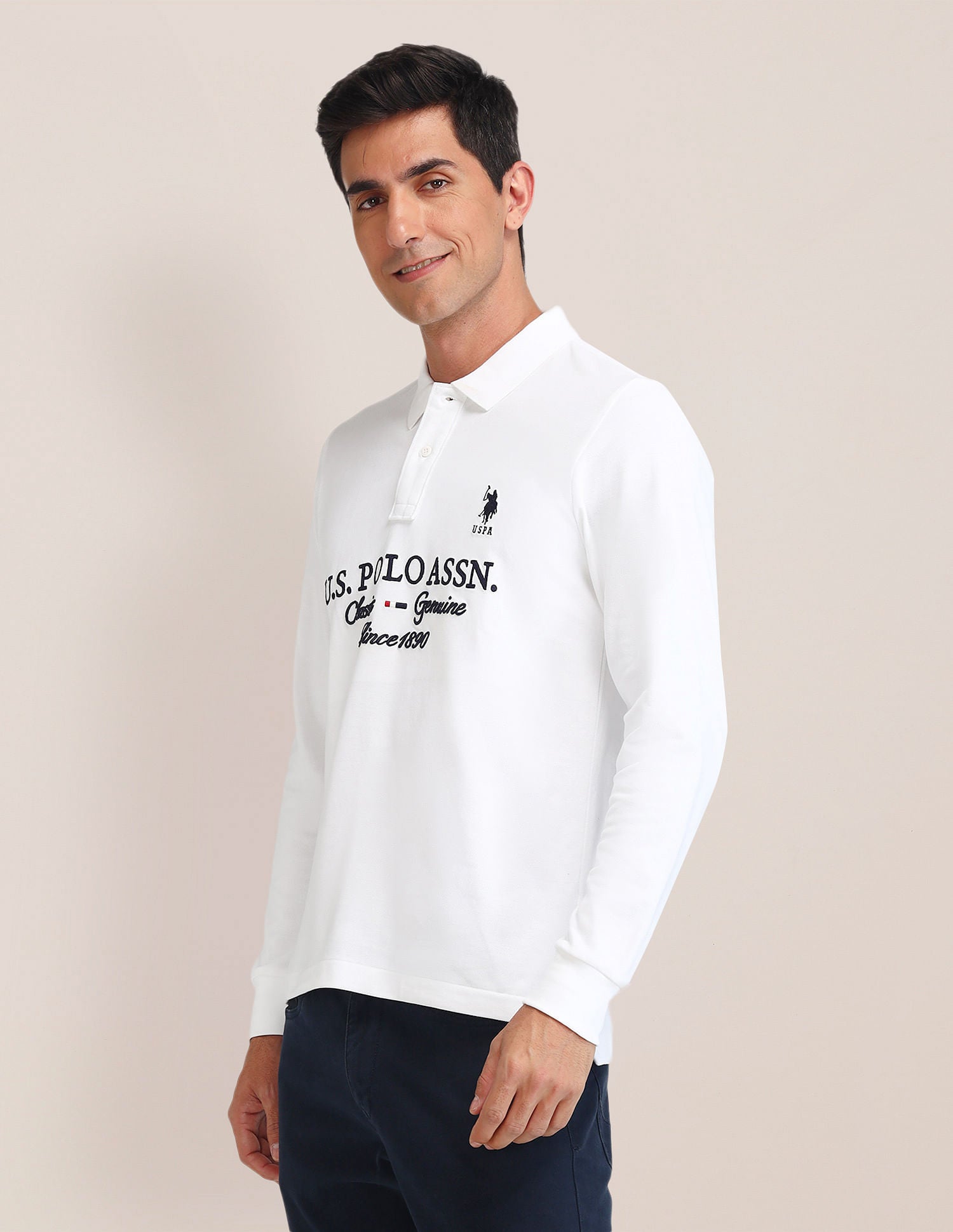 Slim Fit Printed Polo Shirt White - U.S. POLO ASSN. | Large