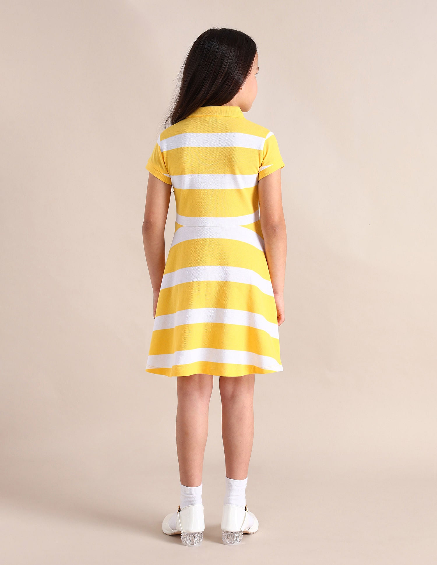 Girls Striped A-line Dress Light Yellow - U.S. POLO ASSN. | Large