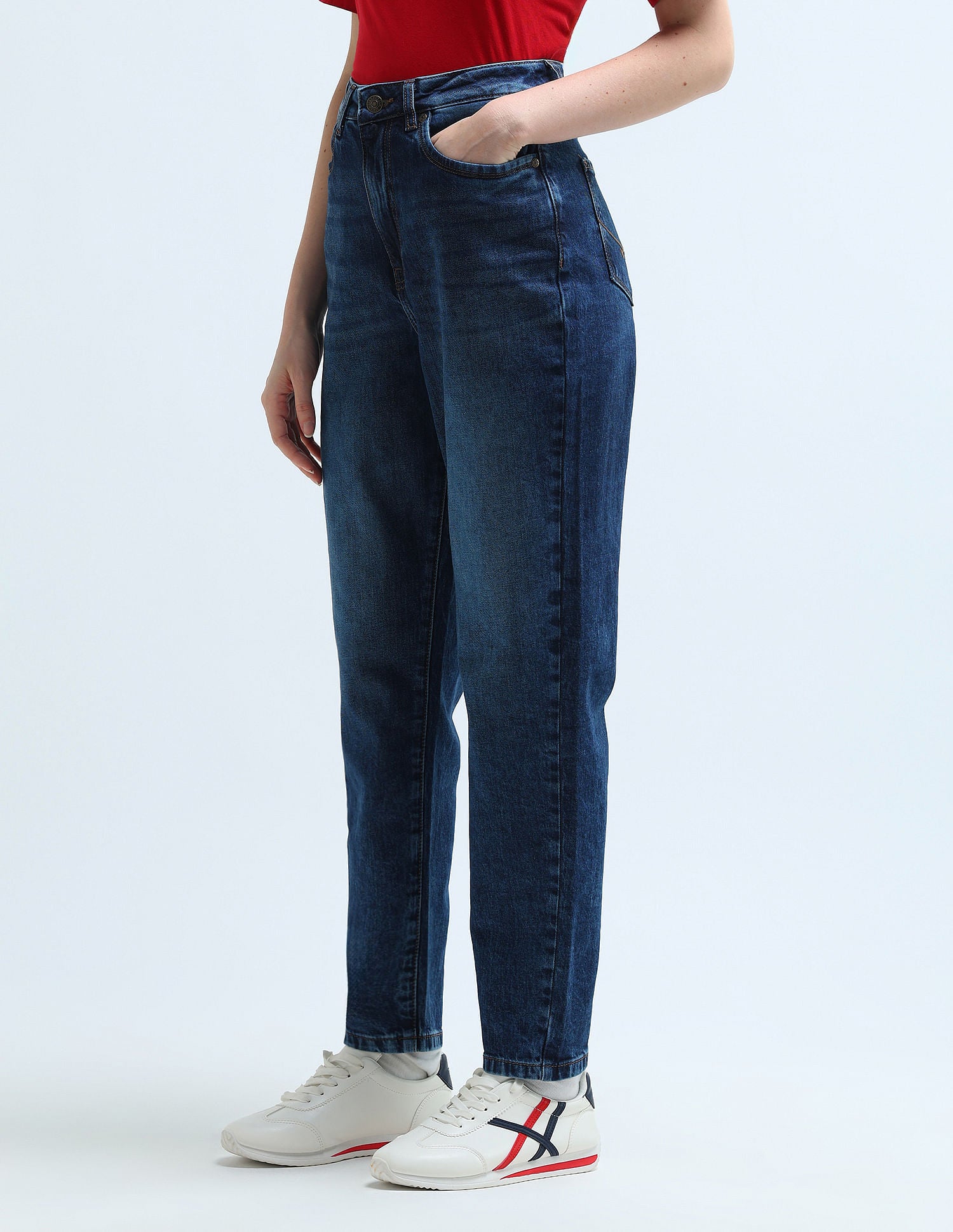 High Rise Mom Fit Jeans Dark Blue - U.S. POLO ASSN. | Large