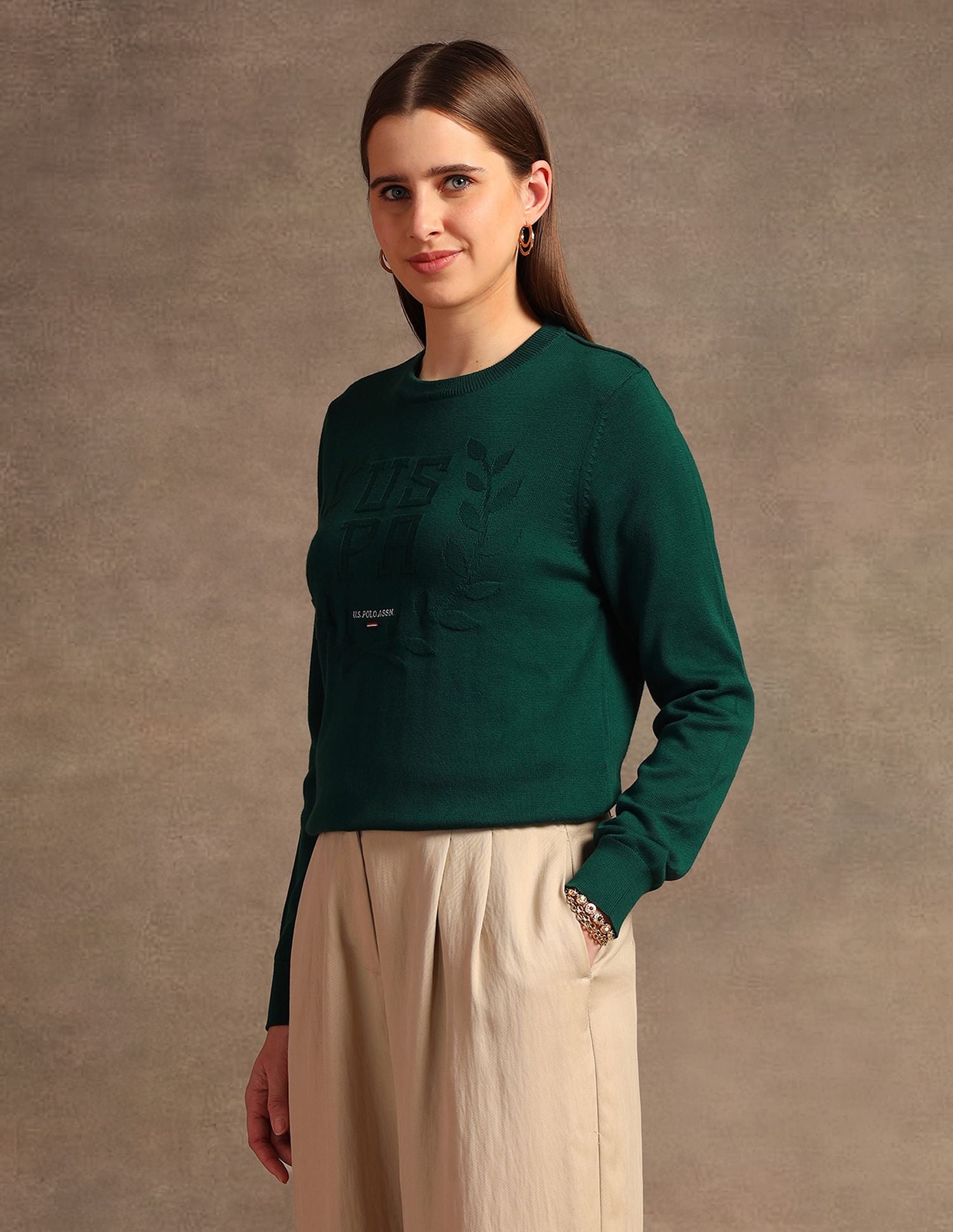 Crest Logo Regular Fit Sweater Green - U.S. POLO ASSN. | Large