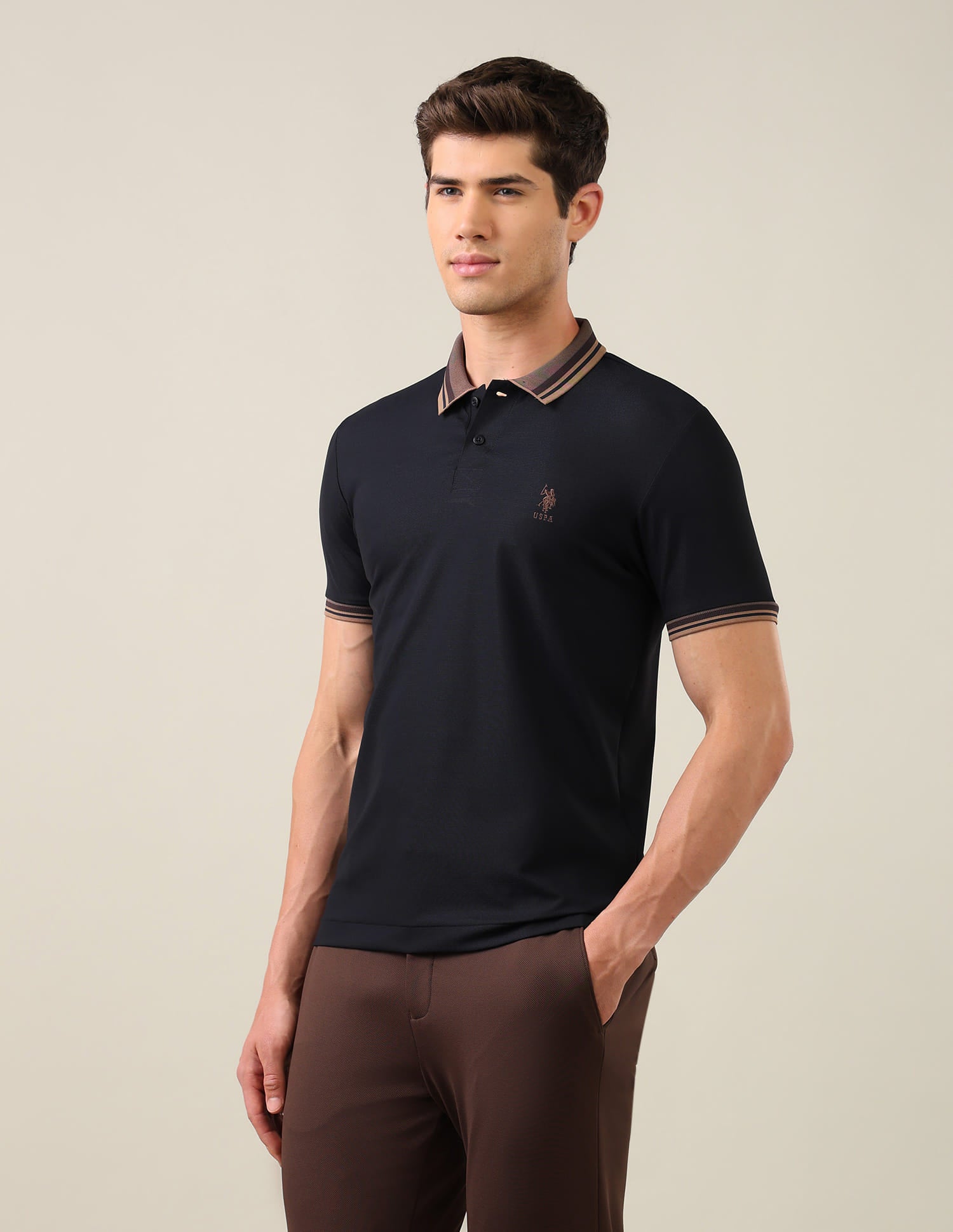 Solid Slim Fit Polo Shirt Blue - U.S. Polo Assn. India | Large