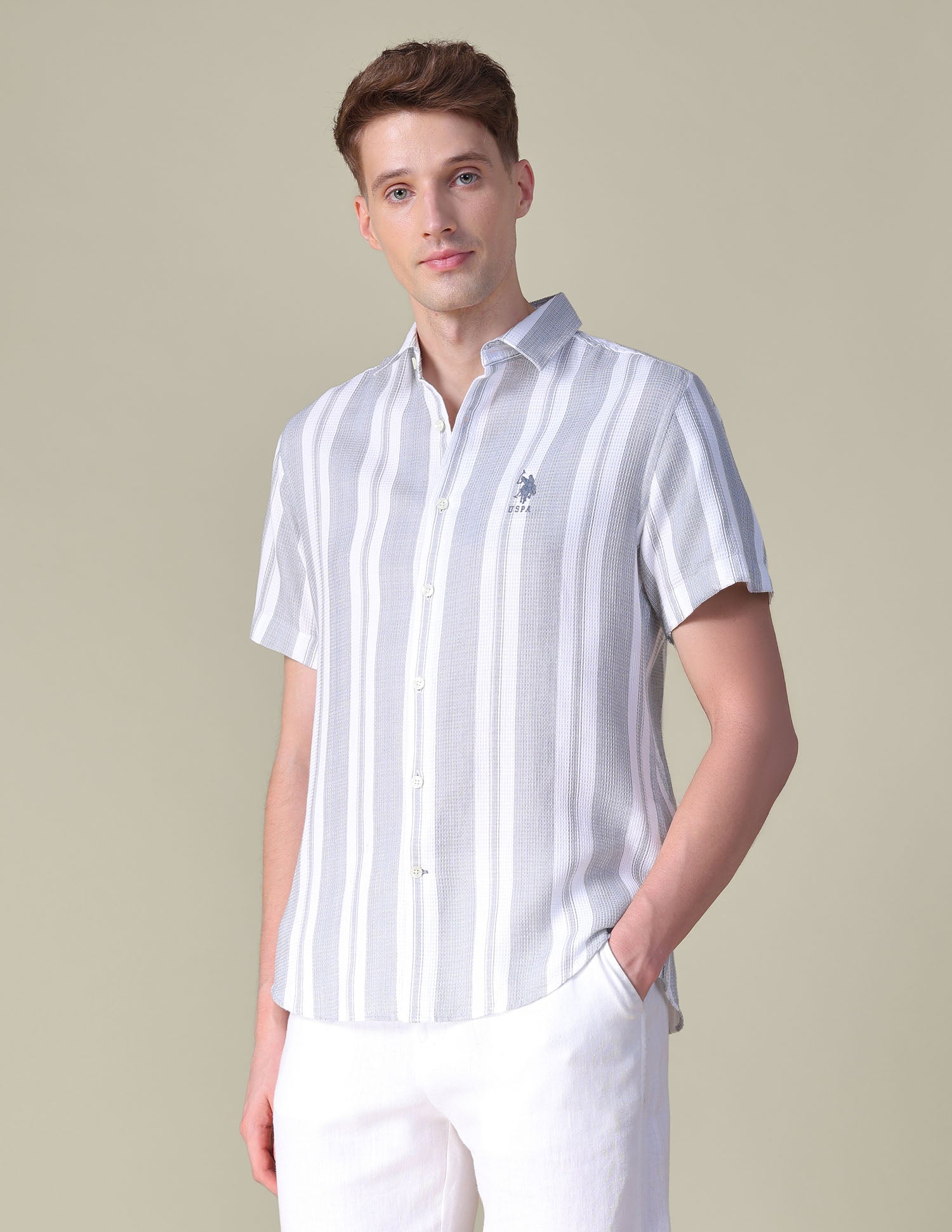 Vertical Striped Dobby Shirt Mid Grey - U.S. POLO ASSN. | Large