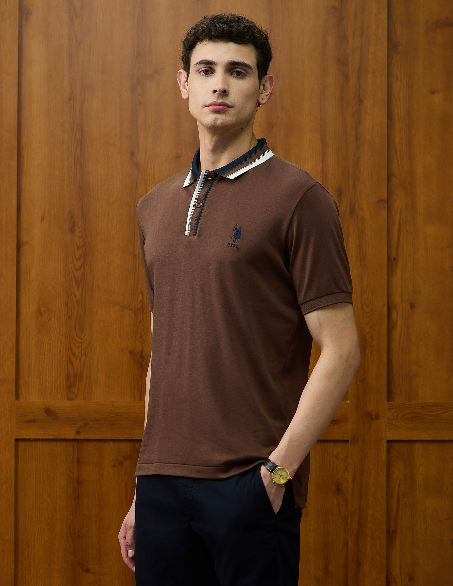 Solid Varsity Theatre Polo Shirt Dark Brown - U.S. POLO ASSN. | Large