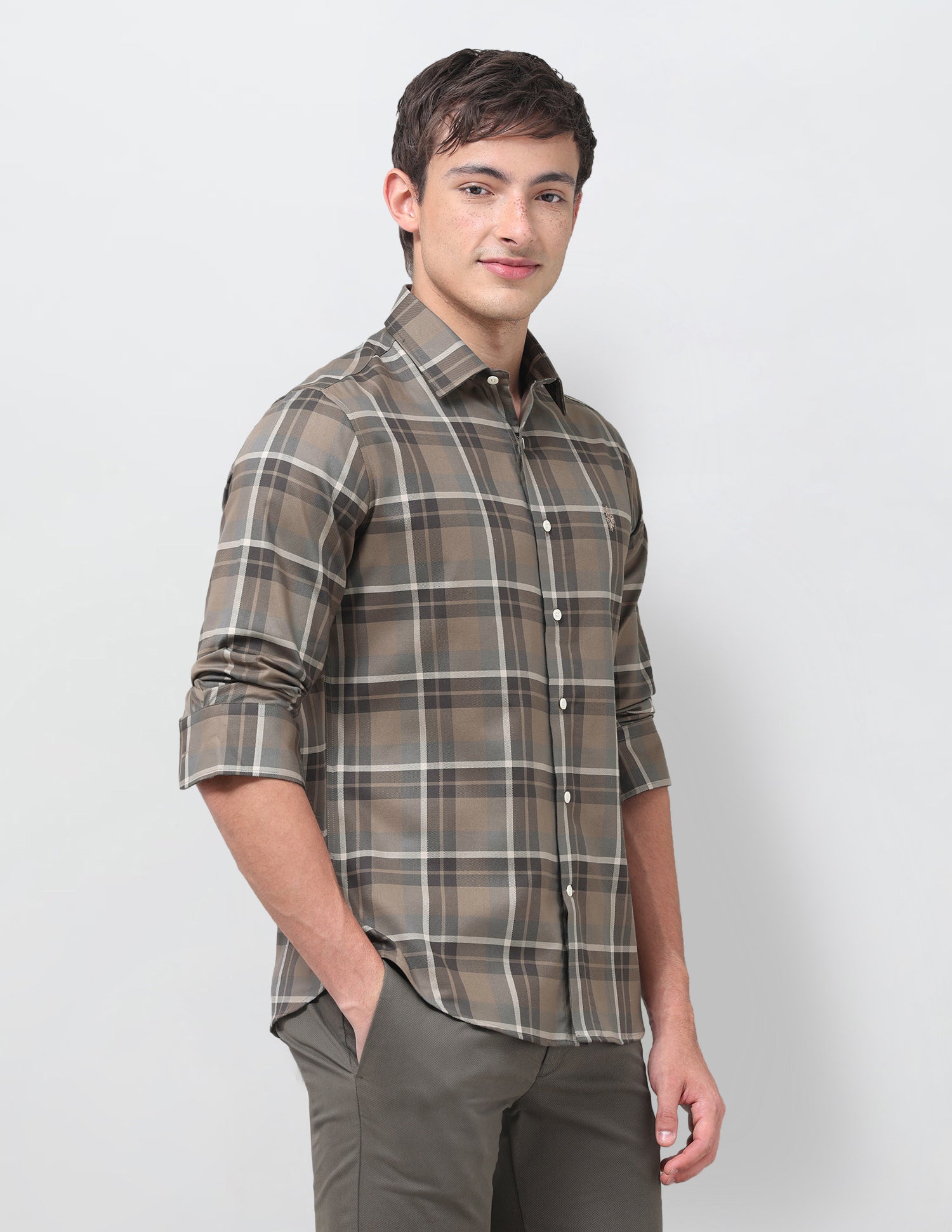 Tartan Checked Twill Shirt Olive - U.S. Polo Assn. India | Large