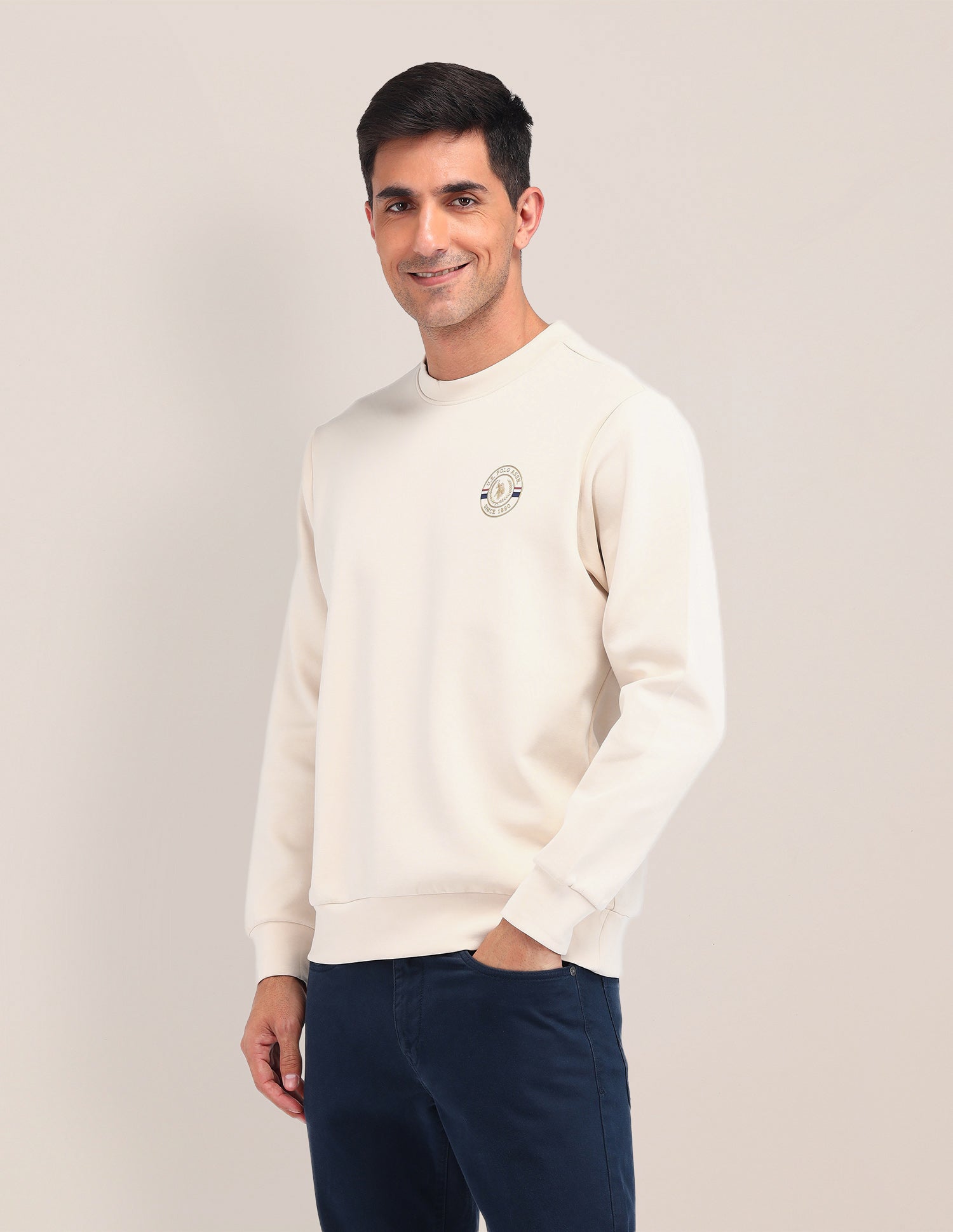 Solid Regular Fit Sweatshirt Beige - U.S. Polo Assn. India | Large