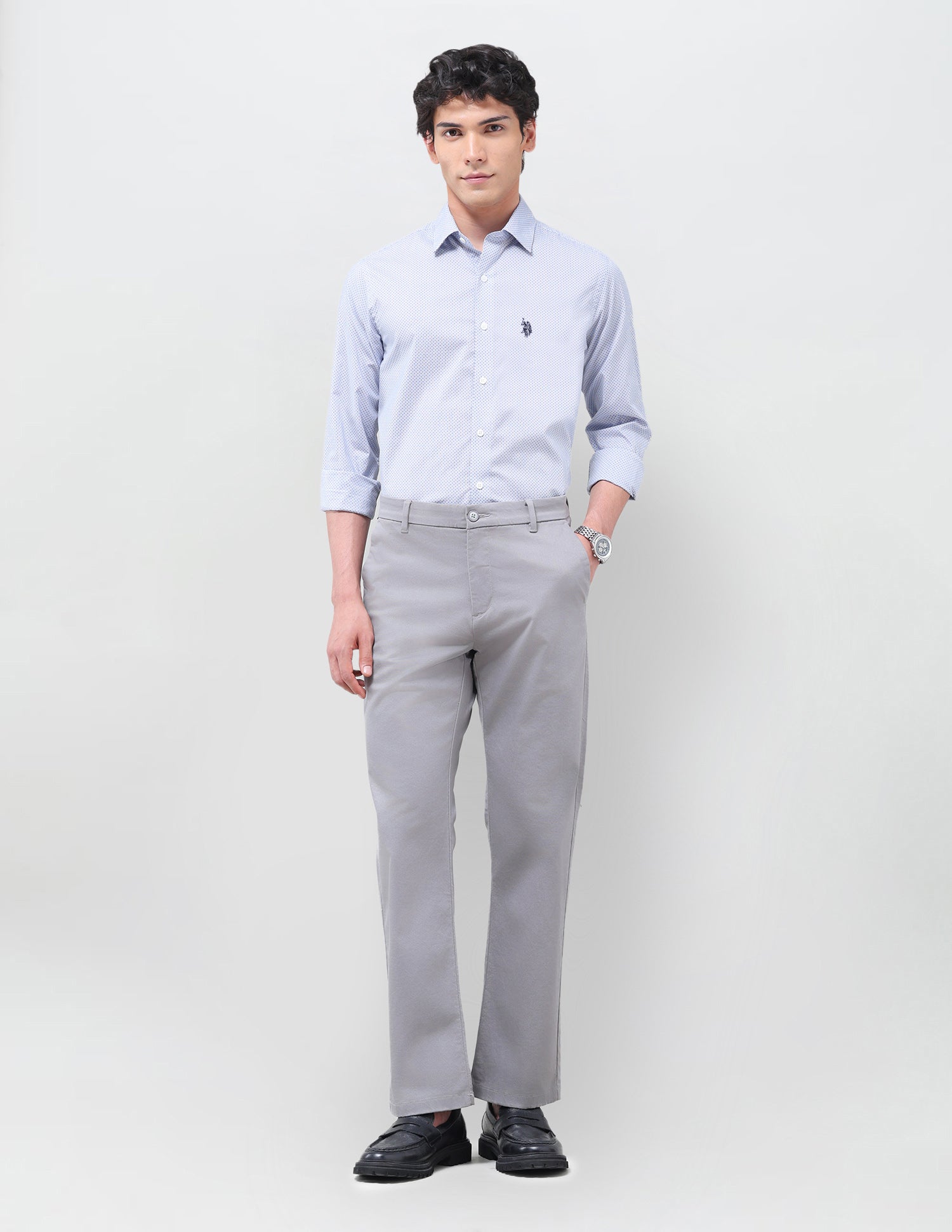 Geometric Printed Poplin Shirt Blue - U.S. Polo Assn. India | Large