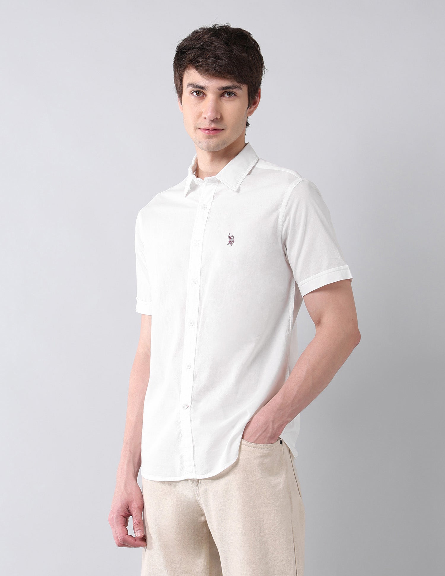 Solid Pure Cotton Poplin Shirt White - U.S. Polo Assn. India | Large