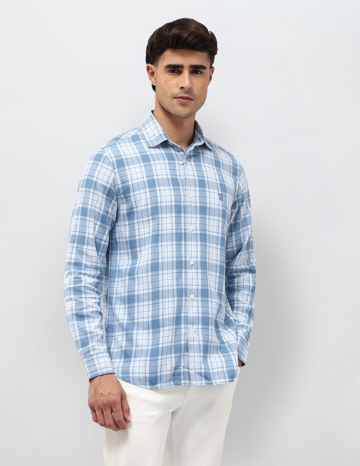 Slim Fit Twill Shirt Light Indigo - U.S. POLO ASSN. | Large