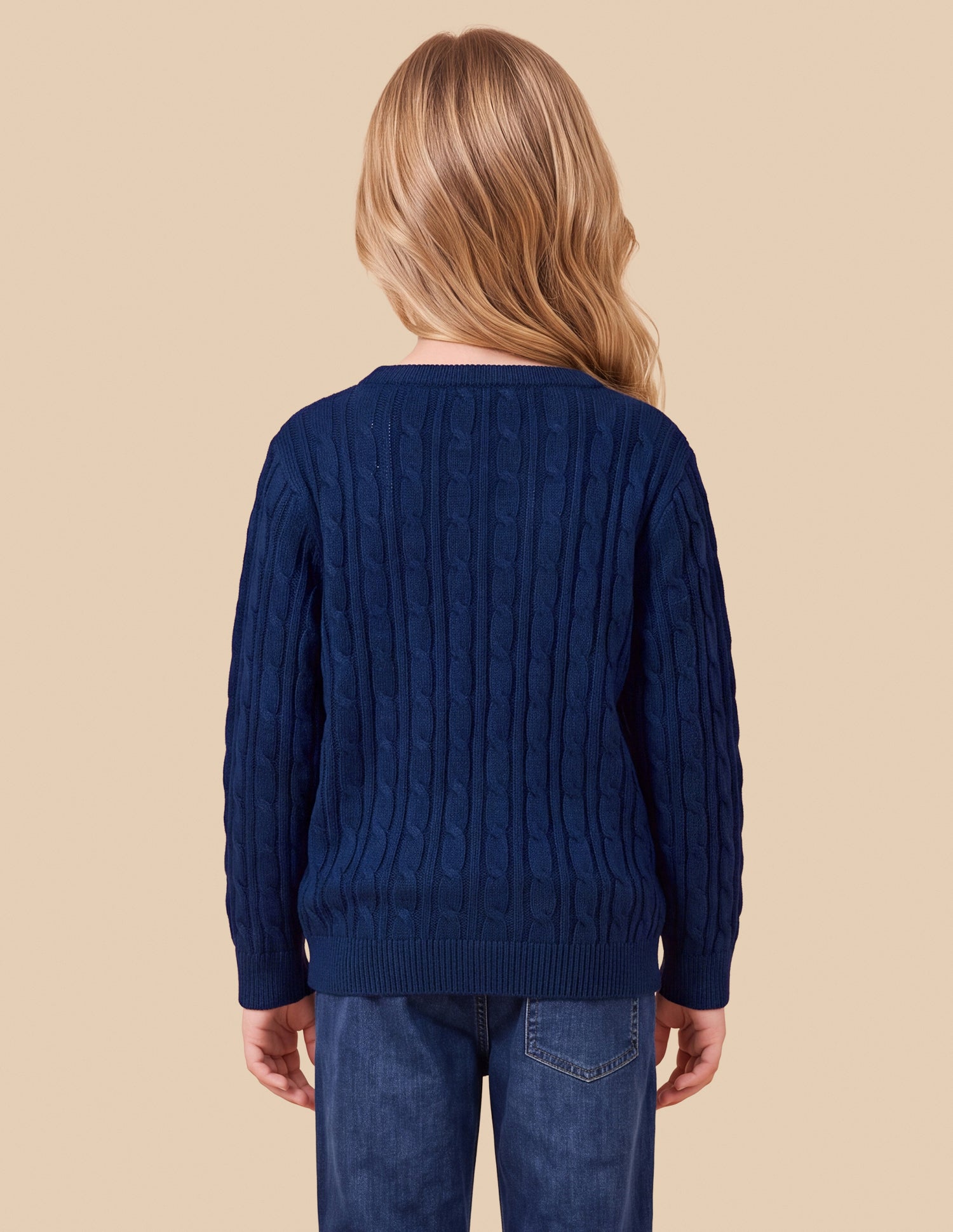 Cable Patterned Knit Relaxed Fit Sweater Navy - U.S. Polo Assn. India | Large