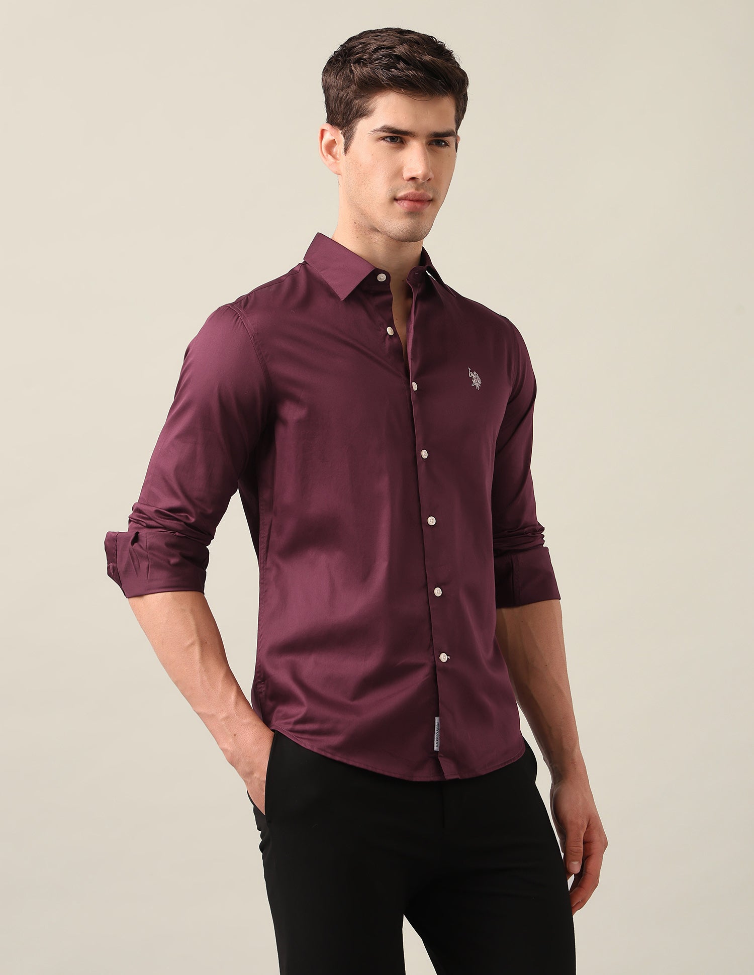 Satin Tailored Fit Shirt Burgundy - U.S. Polo Assn. India | Large