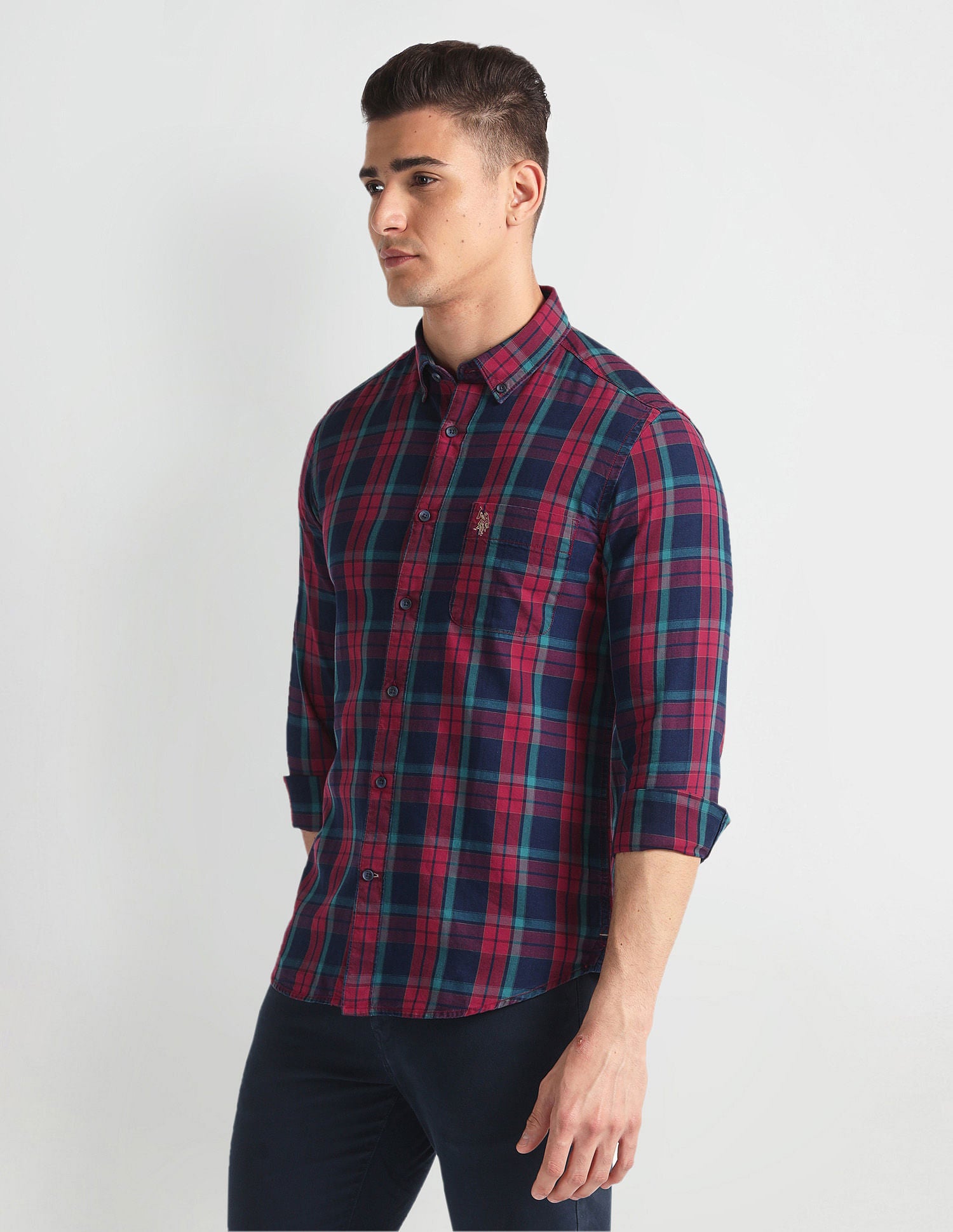 Plaid Check Slim Fit Shirt Red and Navy - U.S. Polo Assn. India | Large