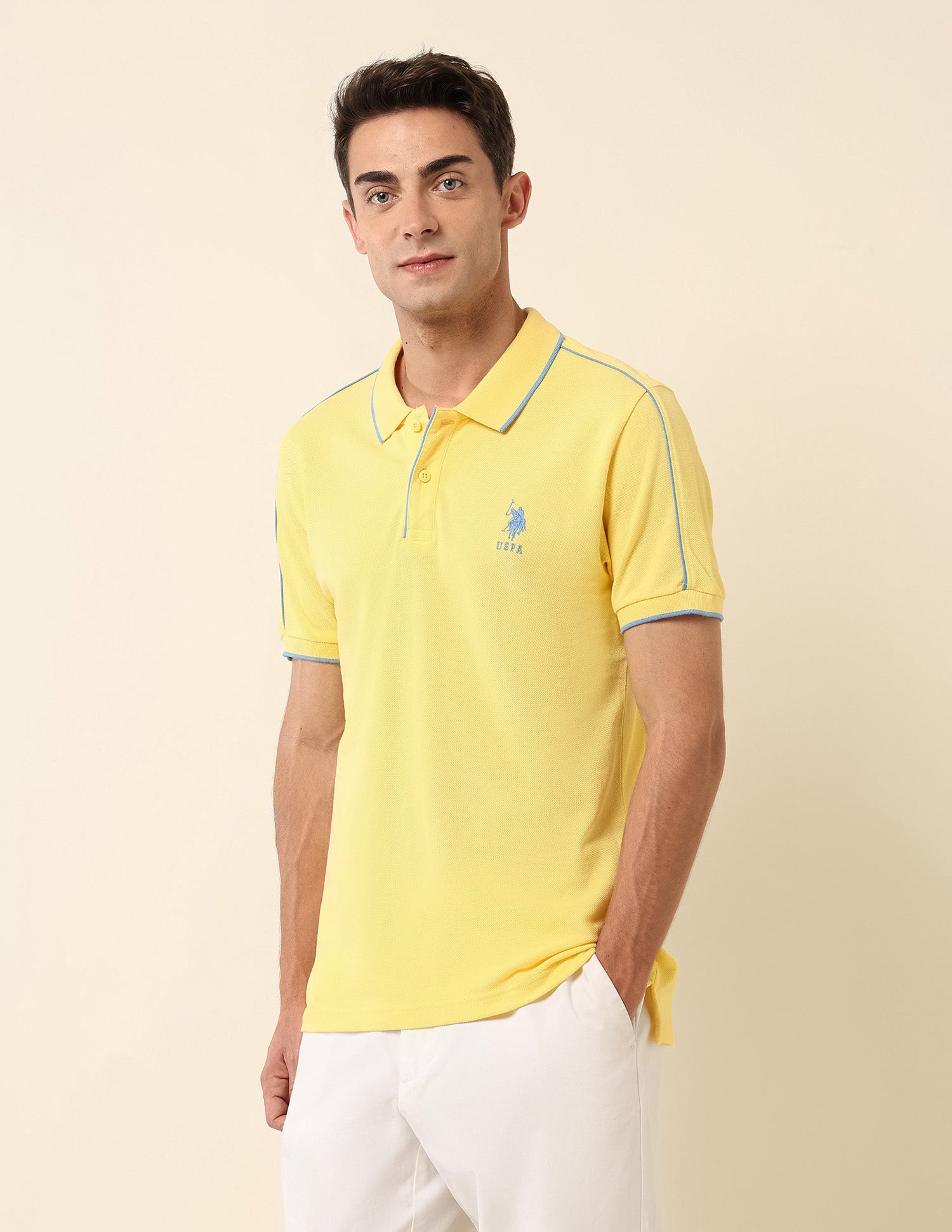 Slim Fit Solid Polo Shirt Yellow - U.S. Polo Assn. India | Large