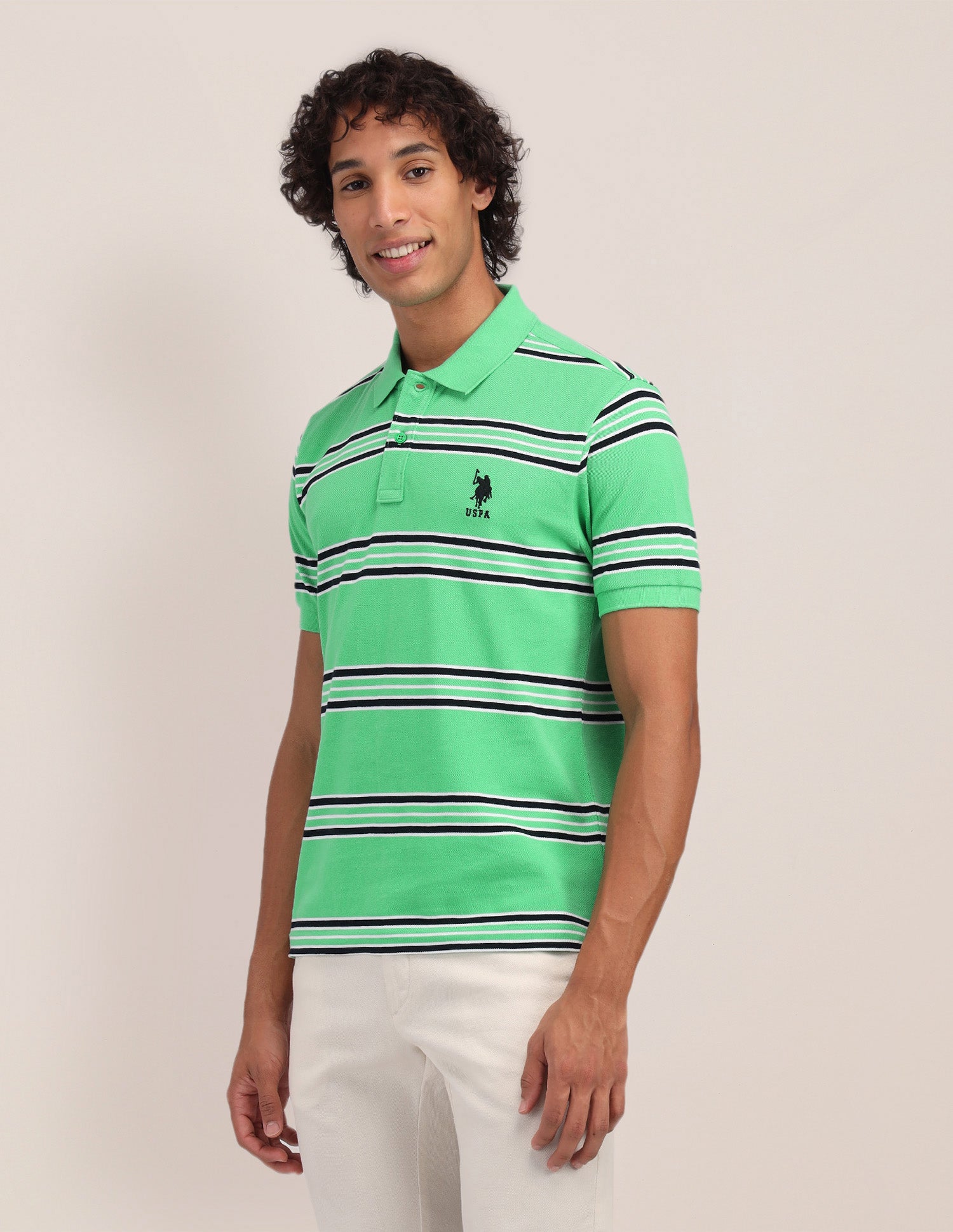 Horizontal Striped Slim Fit Polo Shirt Green - U.S. Polo Assn. India | Large
