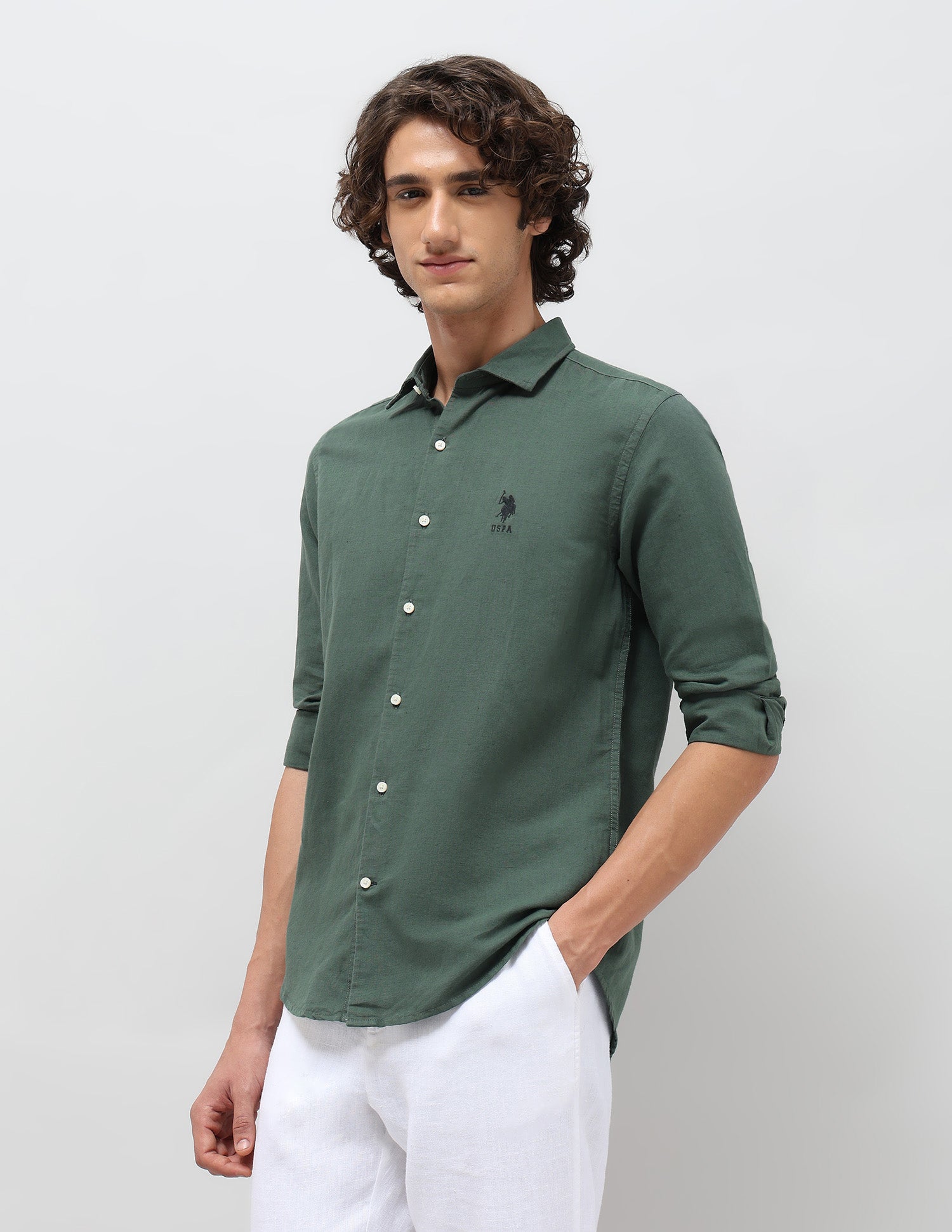 Solid Regular Fit Shirt Green - U.S. Polo Assn. India | Large