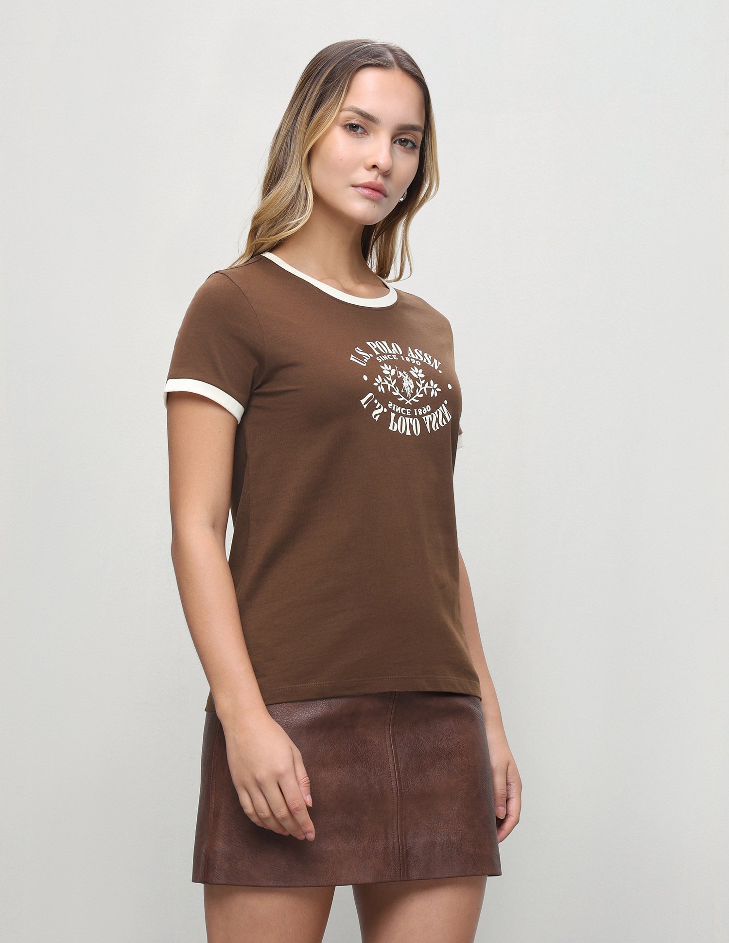 Graphic Brand Printed Regular Fit T-Shirt Brown - U.S. Polo Assn. India | Large