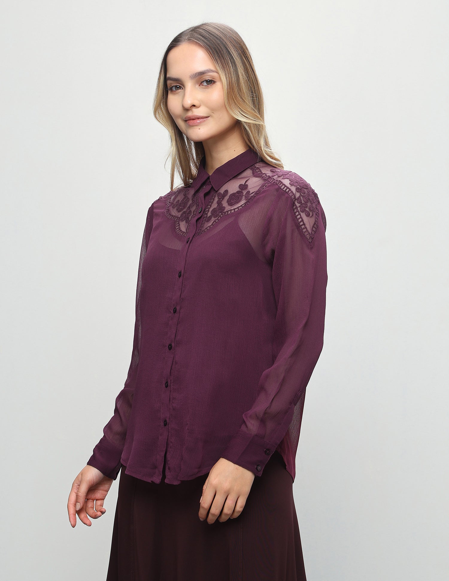 Embroidered Lace Regular Fit Shirt Purple - U.S. Polo Assn. India | Large