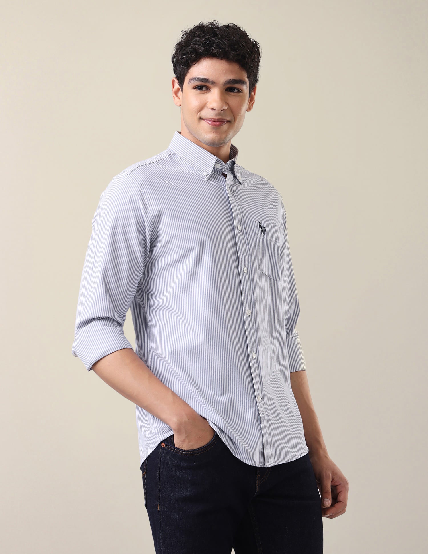 Vertical Striped Regular Fit Shirt Blue - U.S. Polo Assn. India | Large