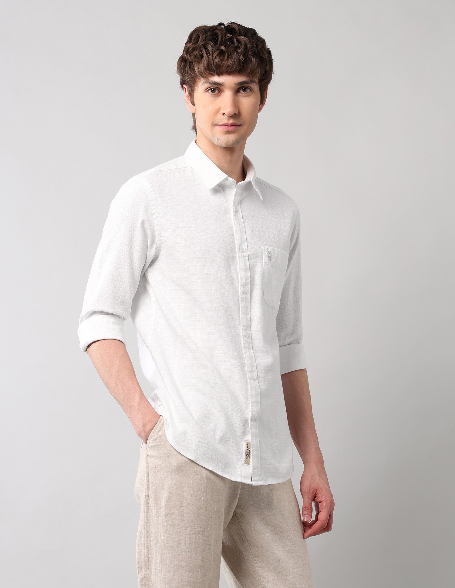 Textured Pure Cotton Shirt White - U.S. Polo Assn. India | Large