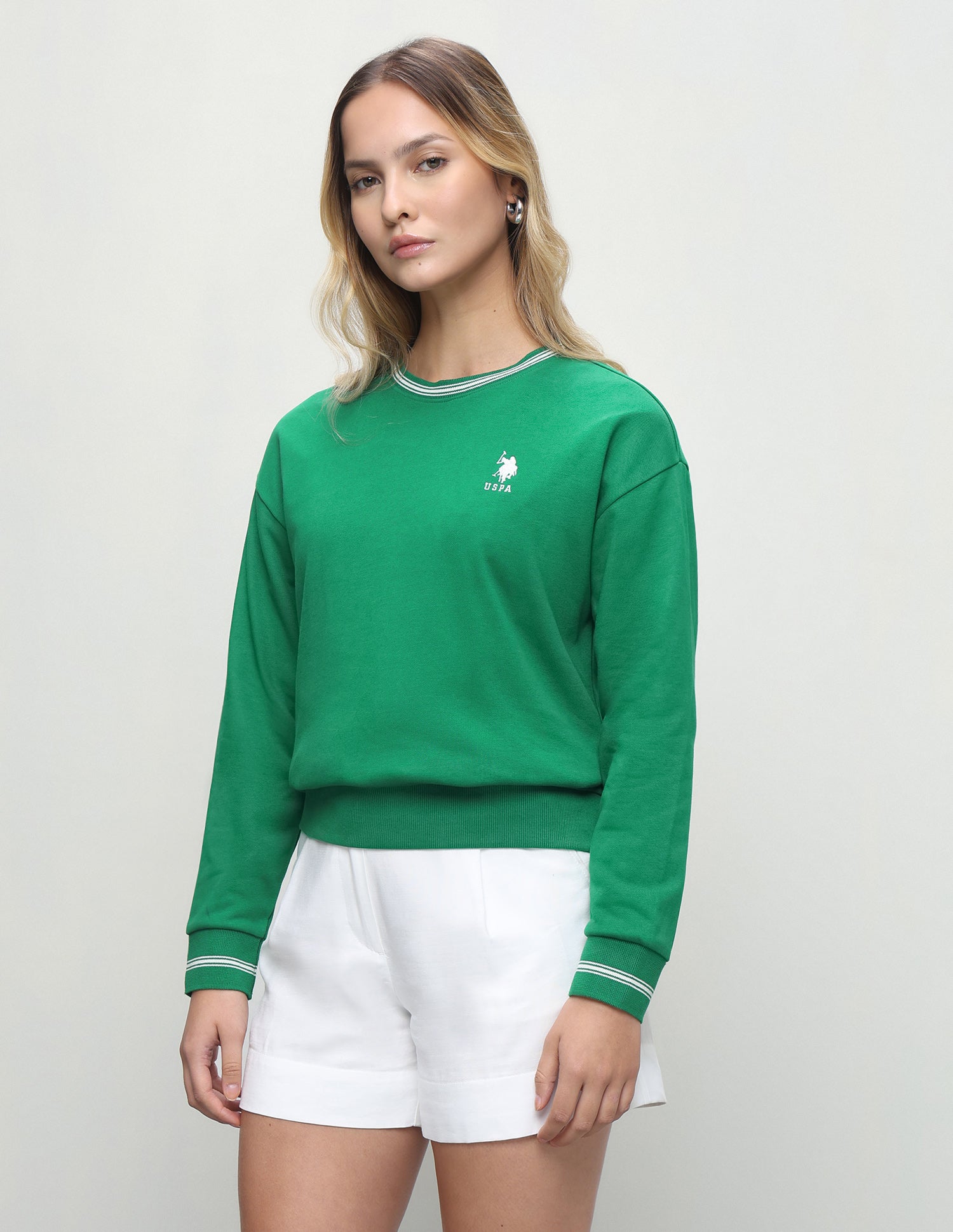 Solid Relaxed Fit Sweatshirt Green - U.S. Polo Assn. India | Large