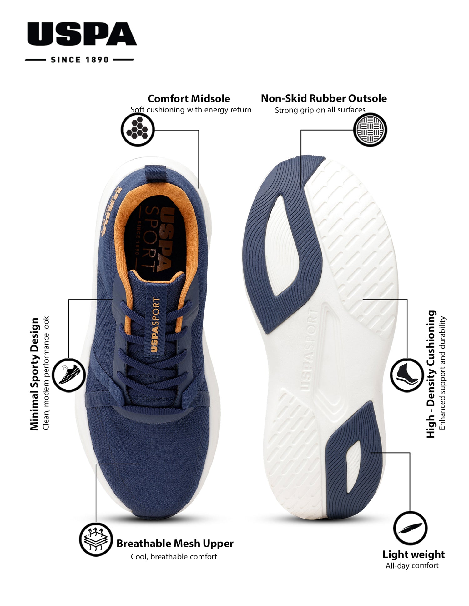 Men Blue Lance Uspa Sport Sneakers Navy - U.S. Polo Assn. India | Large