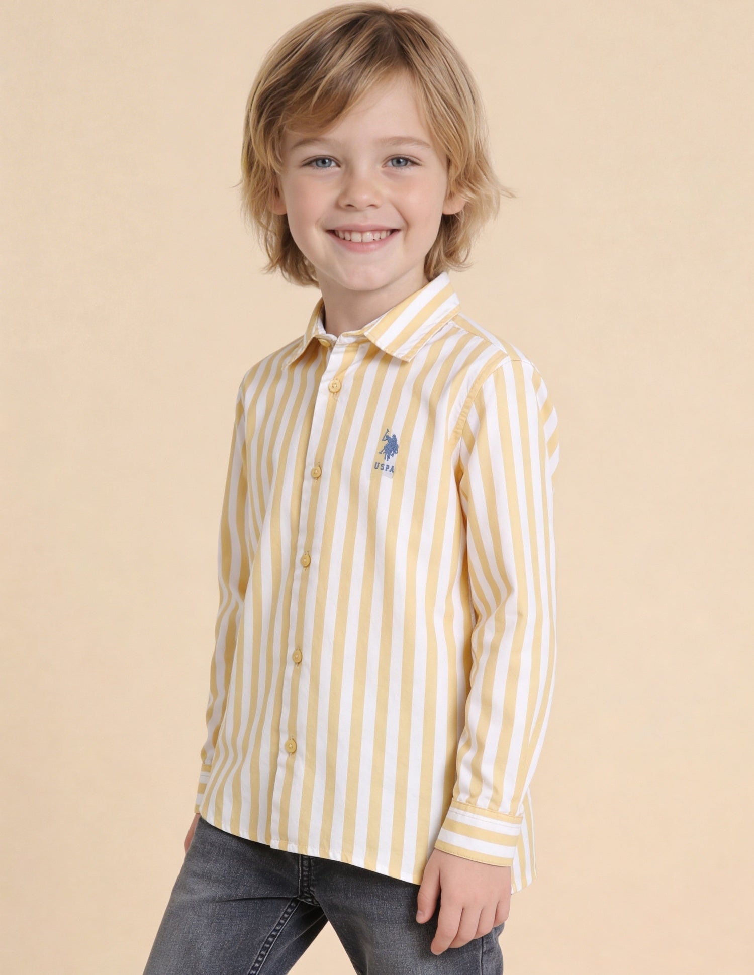 Vertical Striped Regular Fit Shirt Yellow - U.S. Polo Assn. India | Large