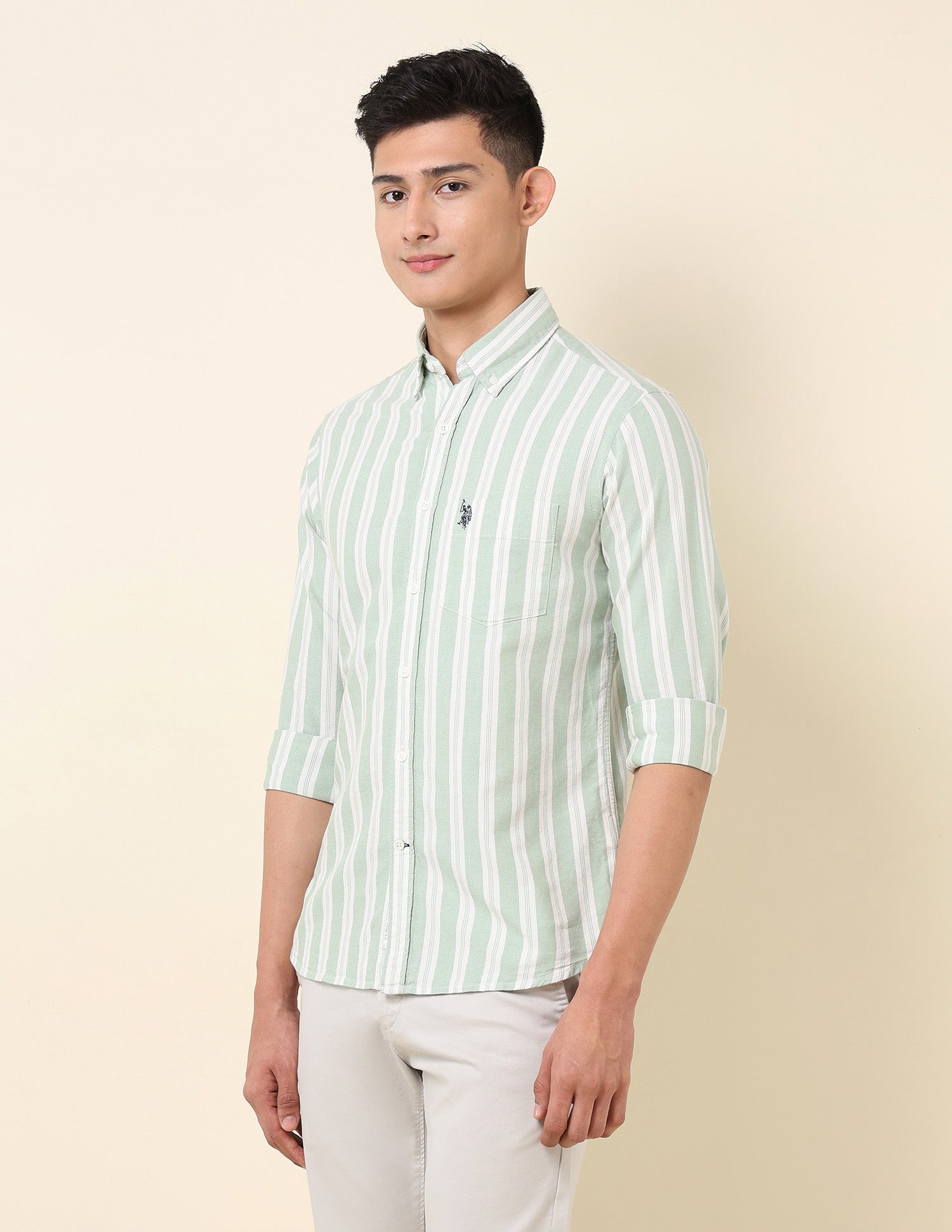 Vertical Striped Oxford Button-Down Shirt Green - U.S. Polo Assn. India | Large